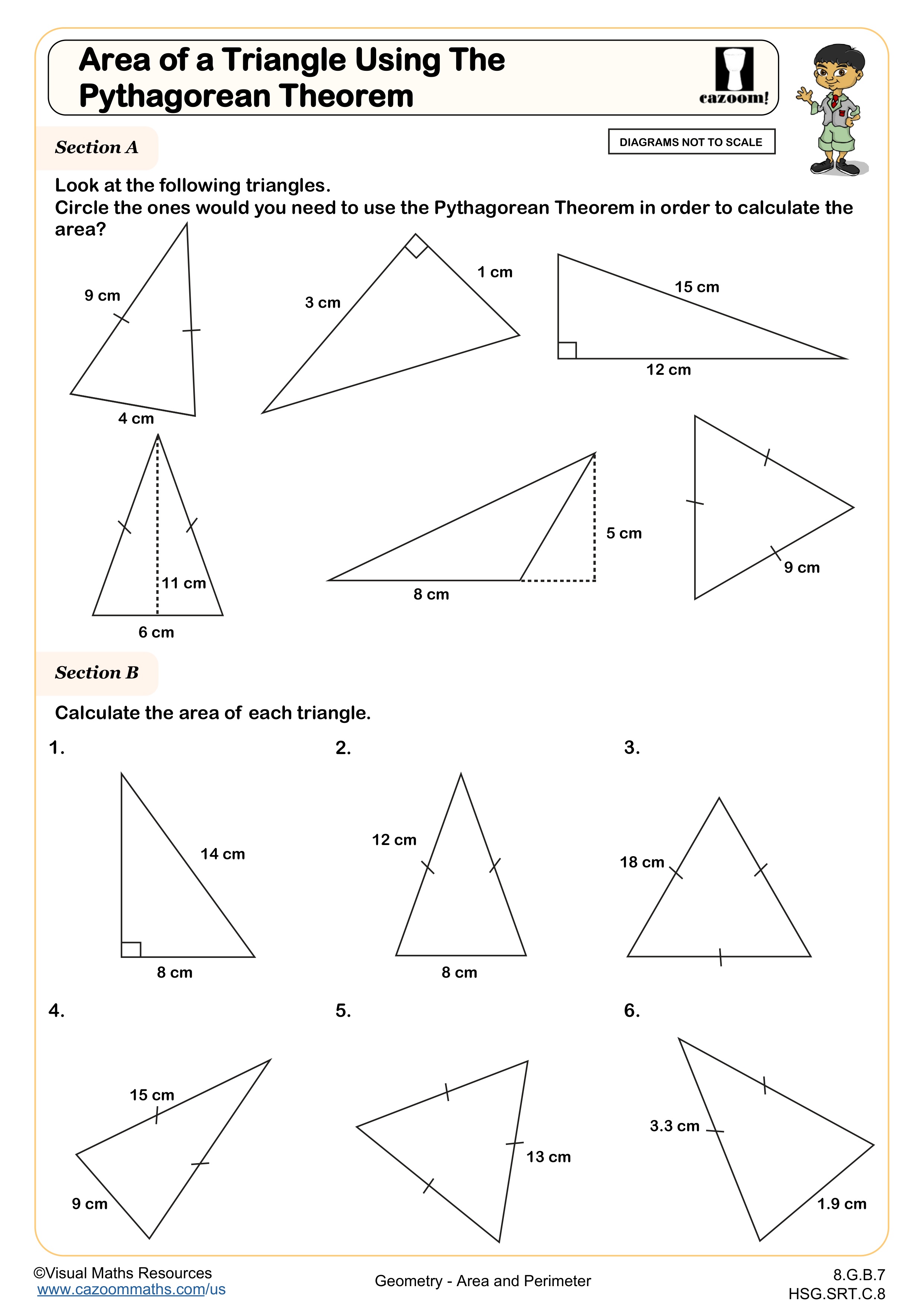 Area Of A Triangle Using The Pythagorean Theorem Worksheet Fun And