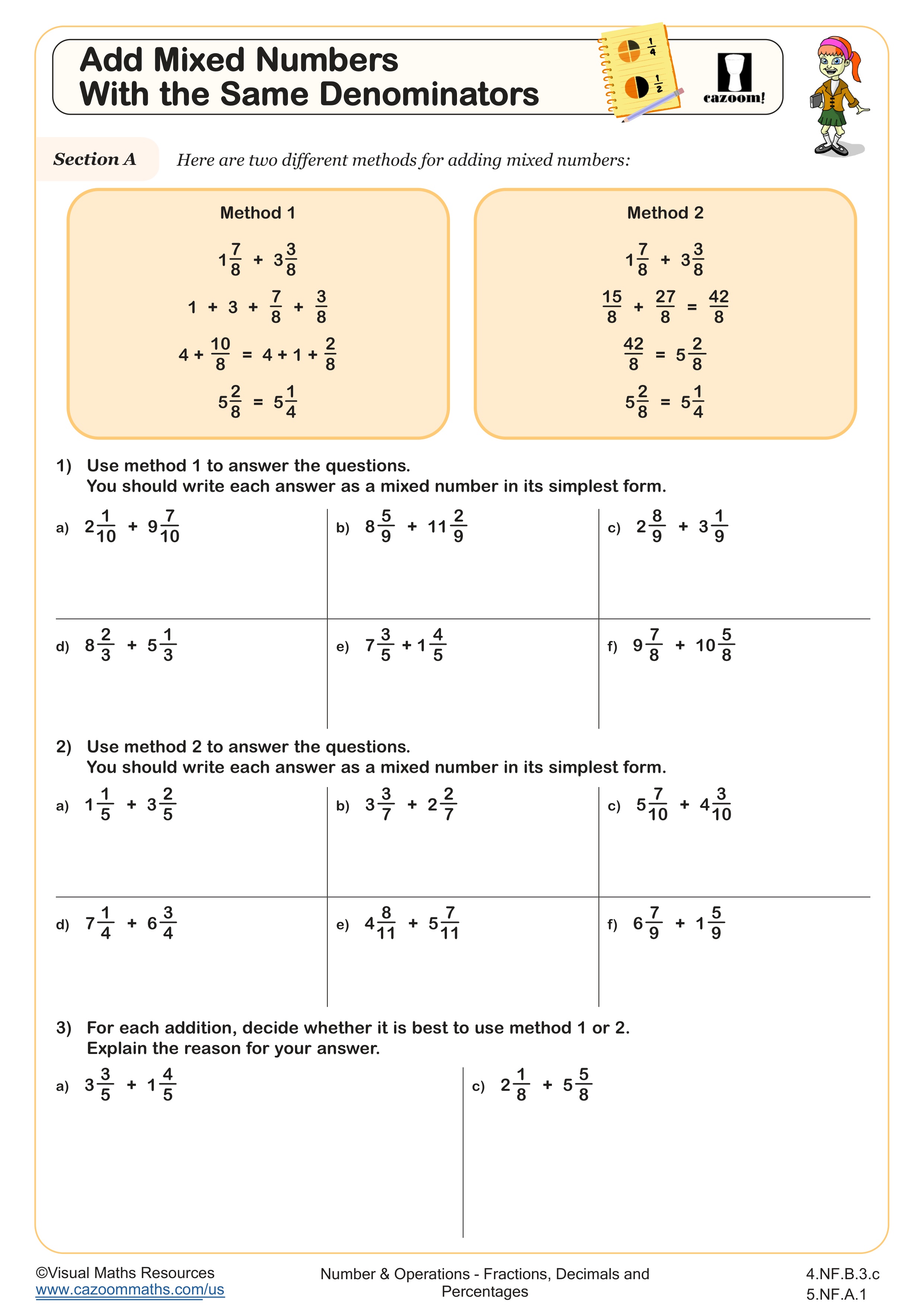 Preview of Add Mixed Numbers with the Same Denominator