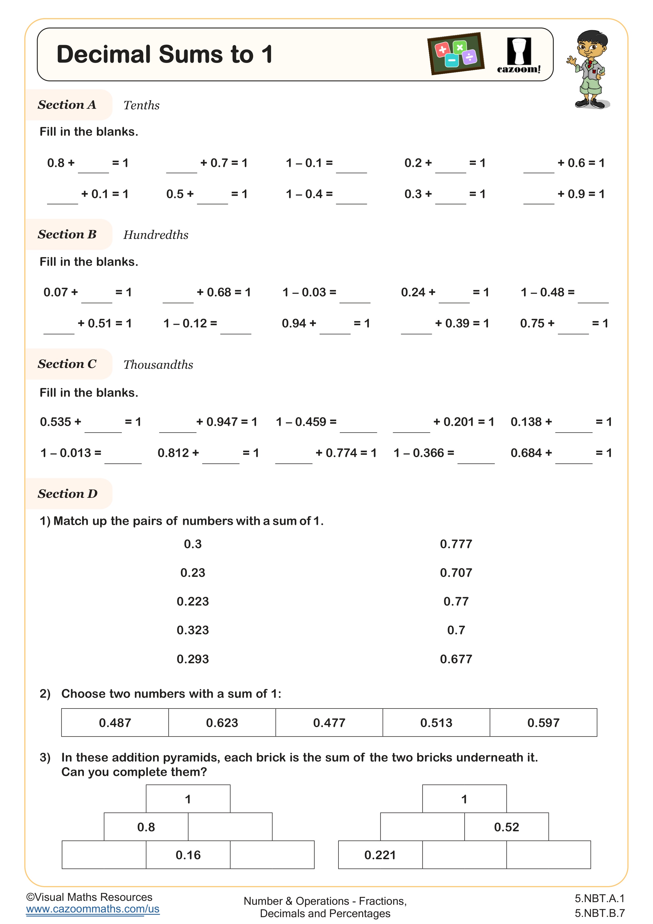 Preview of Decimal Sums to 1