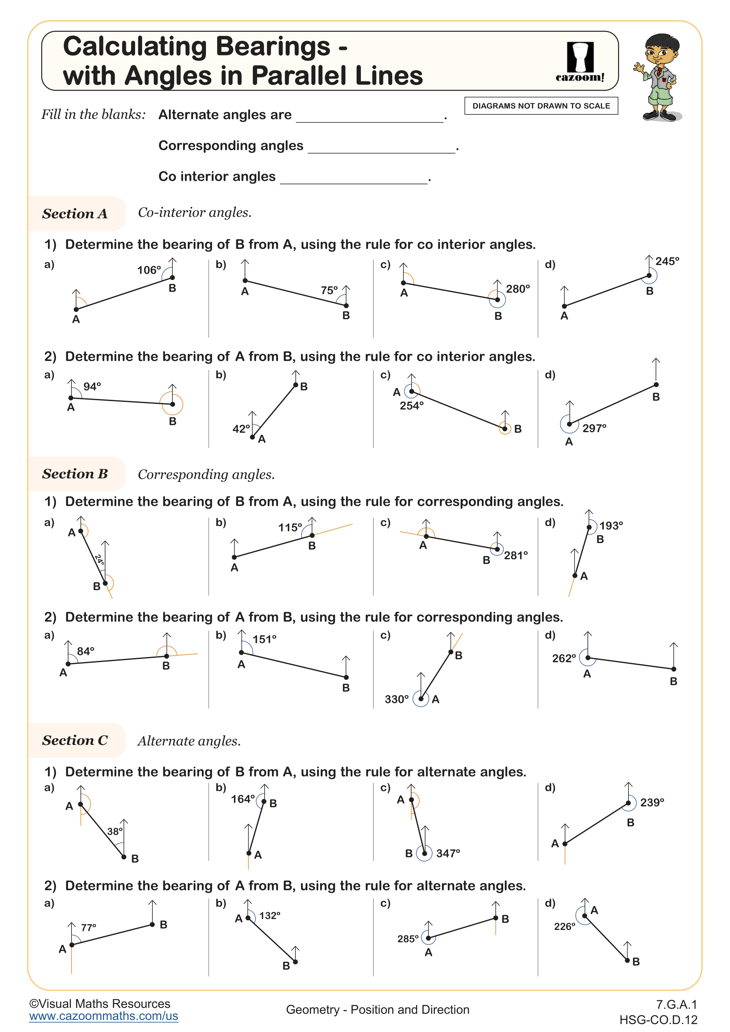 Preview of Calculating Bearings - with Angles in Parallel Lines