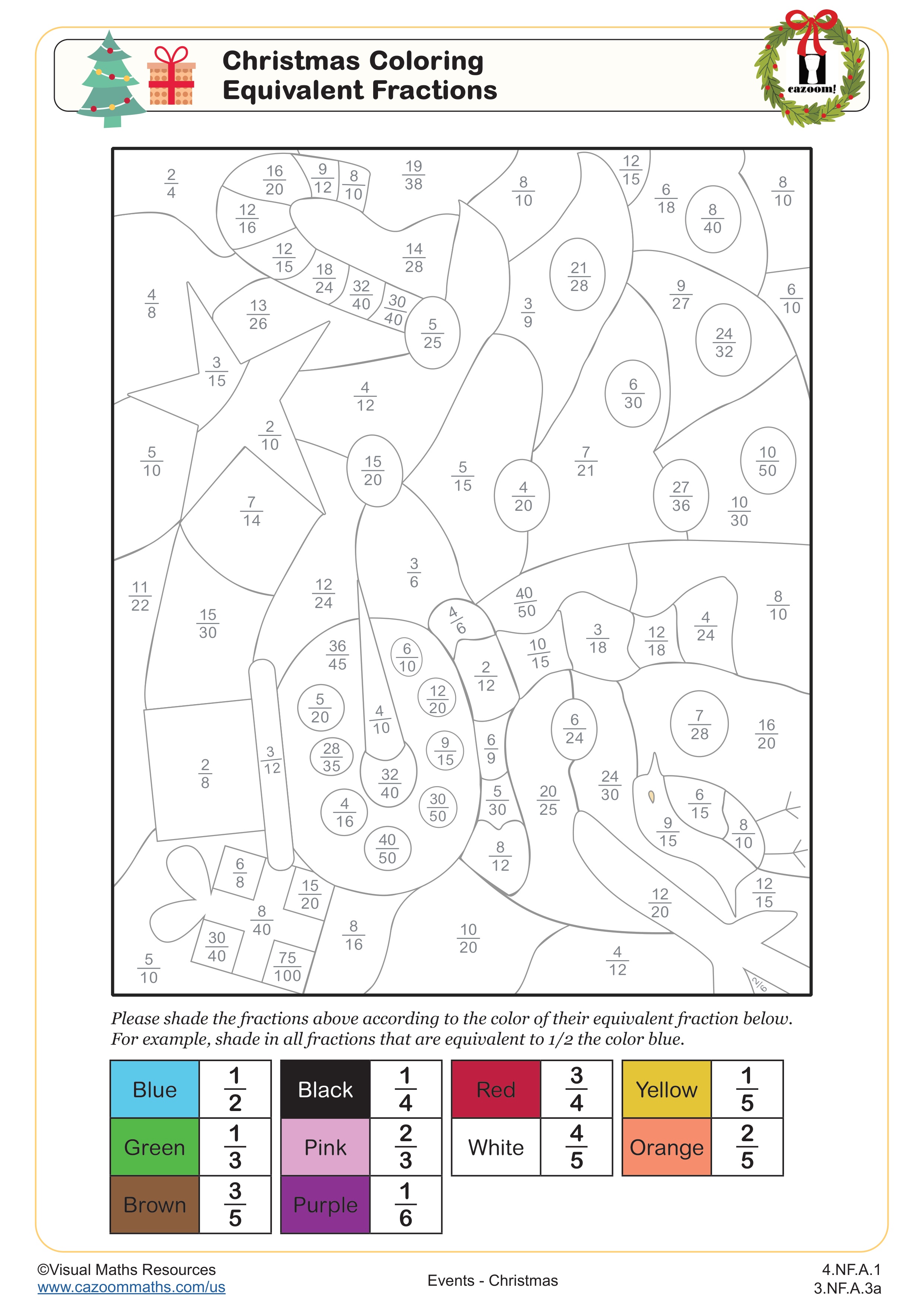 Preview of Christmas Coloring - Equivalent Fractions