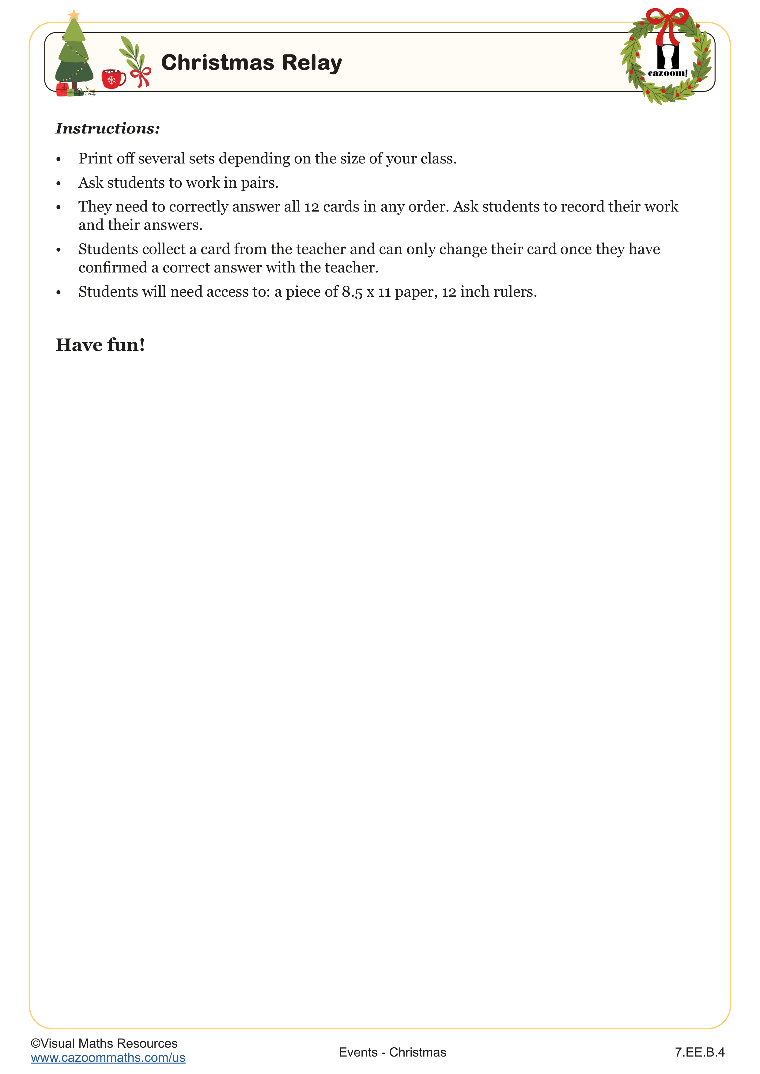 Preview of Christmas Relay