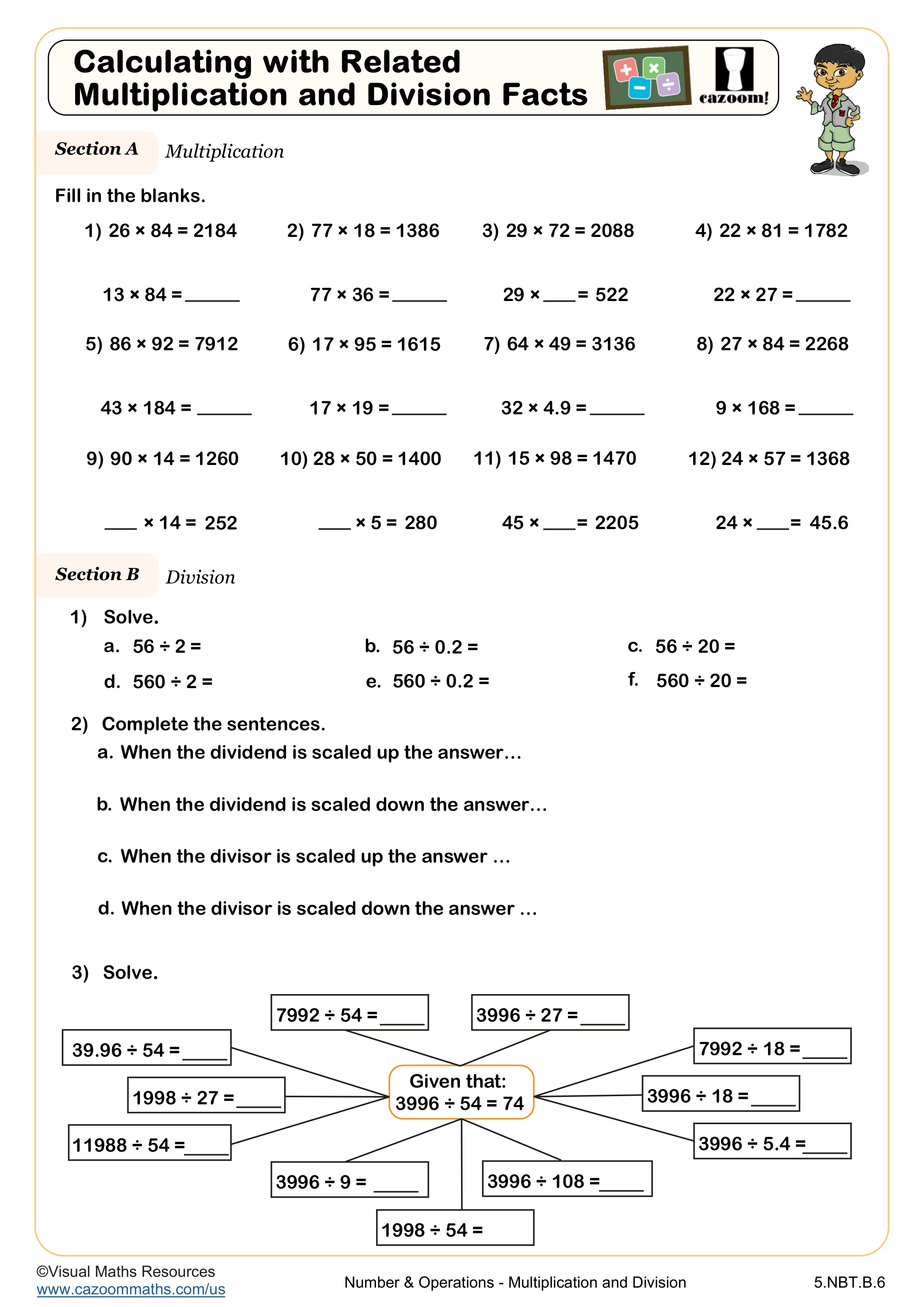 Preview of Calculating with Related Multiplication and Division Facts