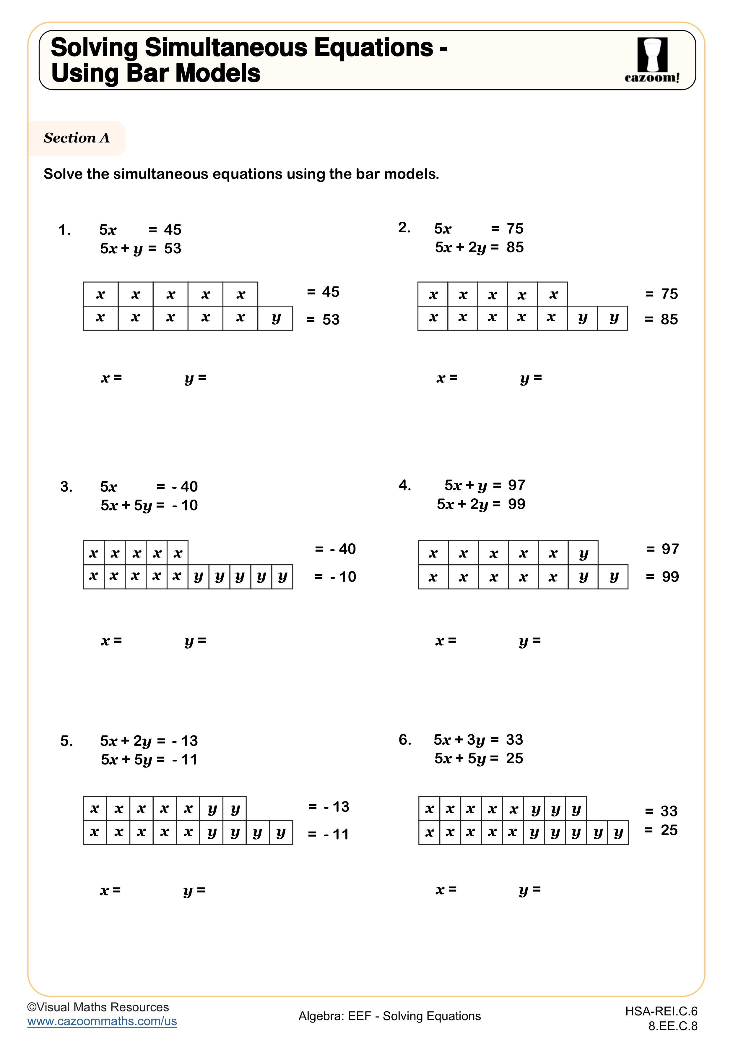 Preview of Solving Simultaneous Equations - Using Bar Models