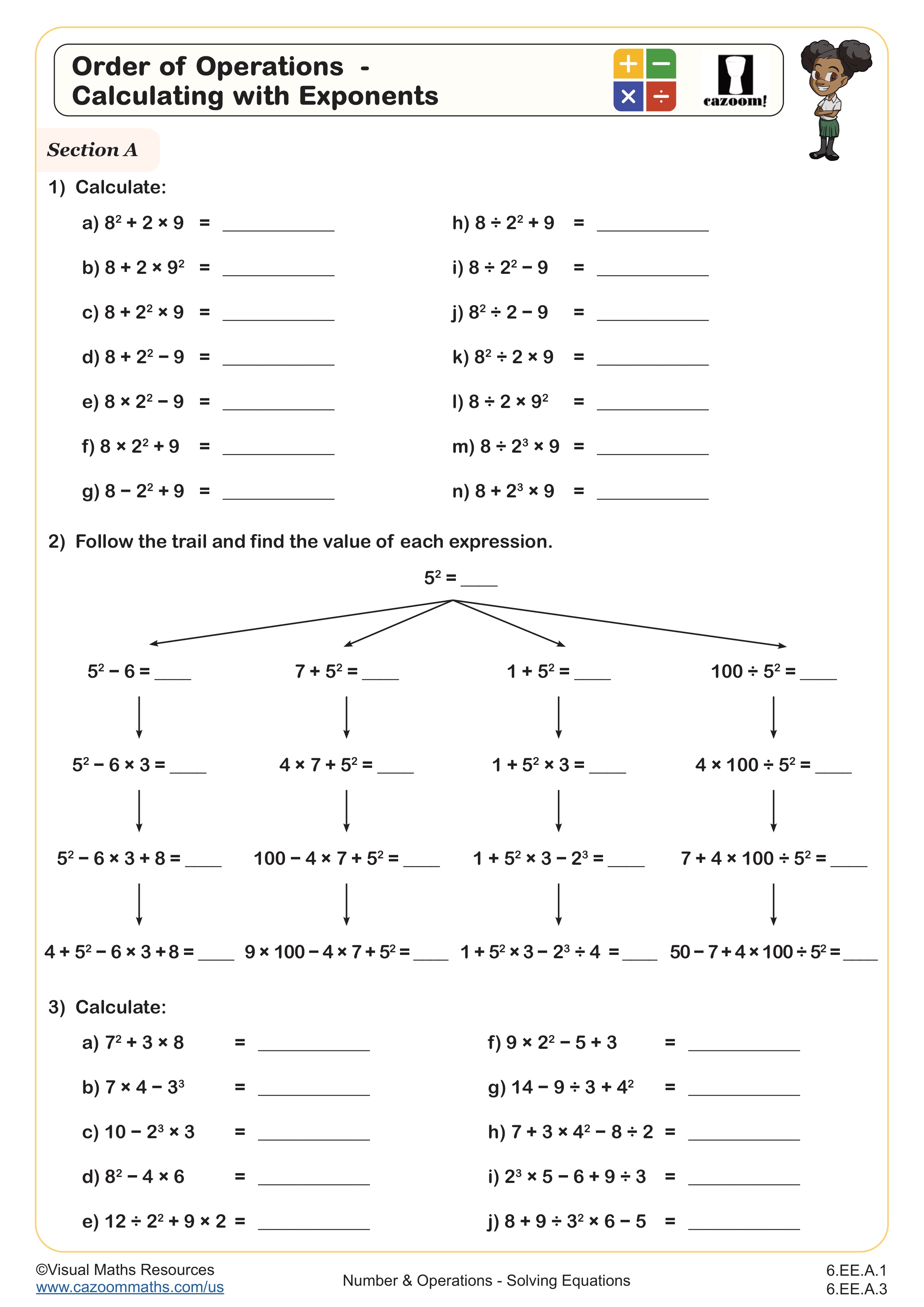Preview of Order of Operations  - Calculating with Exponents