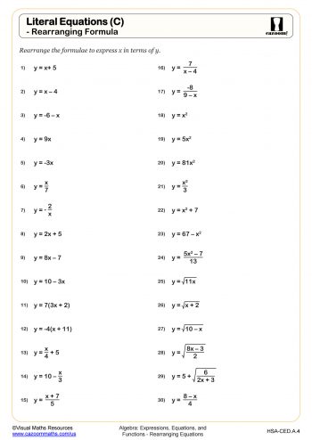 Rearranging Equations (Worksheets) | Cazoom Maths