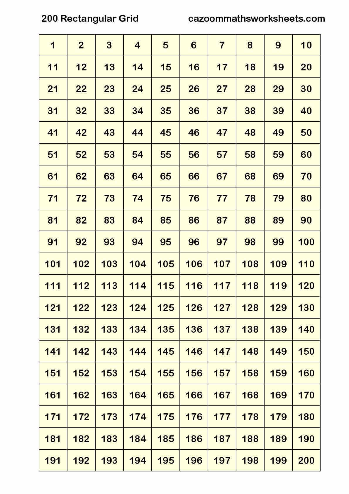 Printable Number Grid To 200 Printable Word Searches