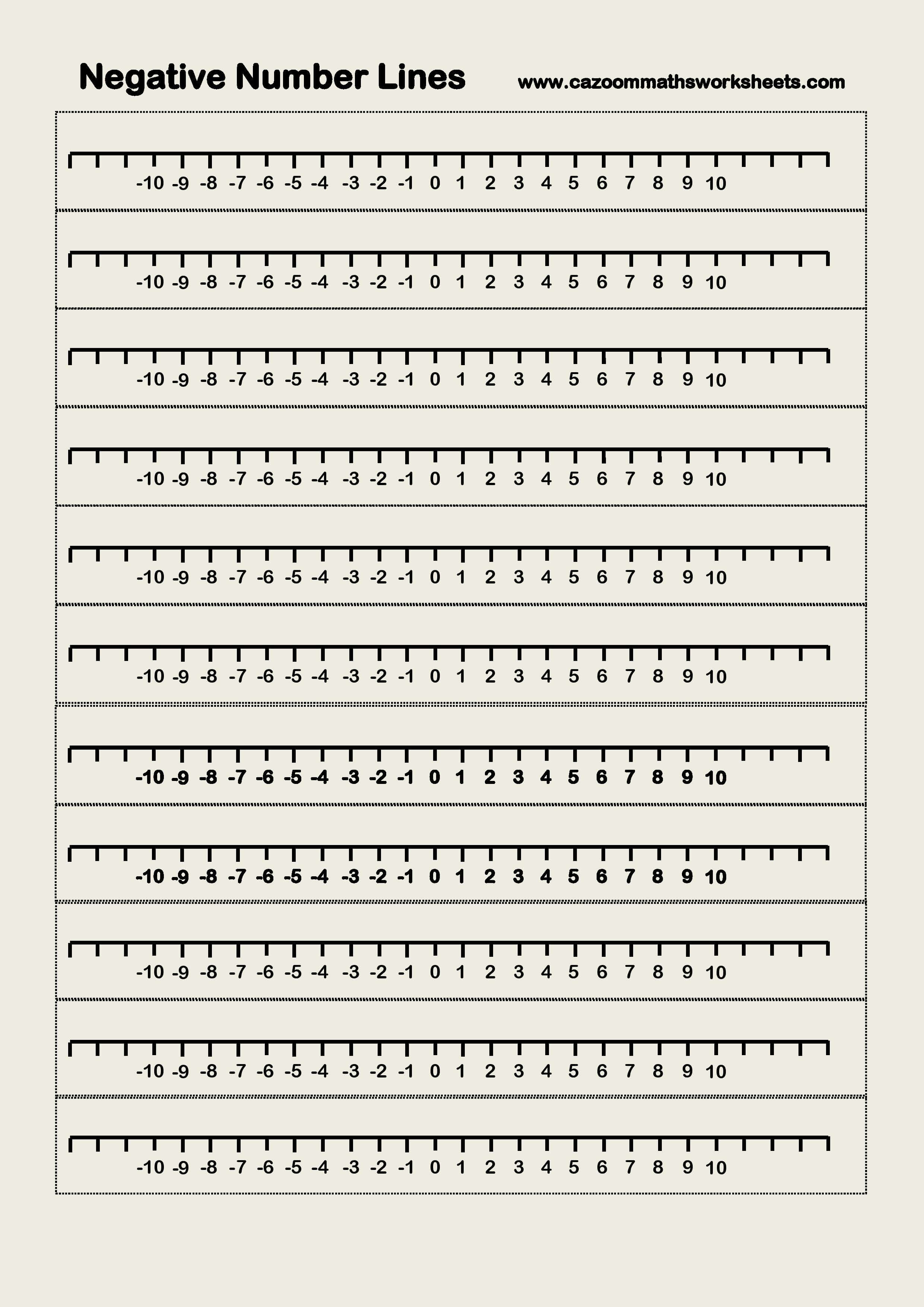 Number Lines Positive And Negative Printable