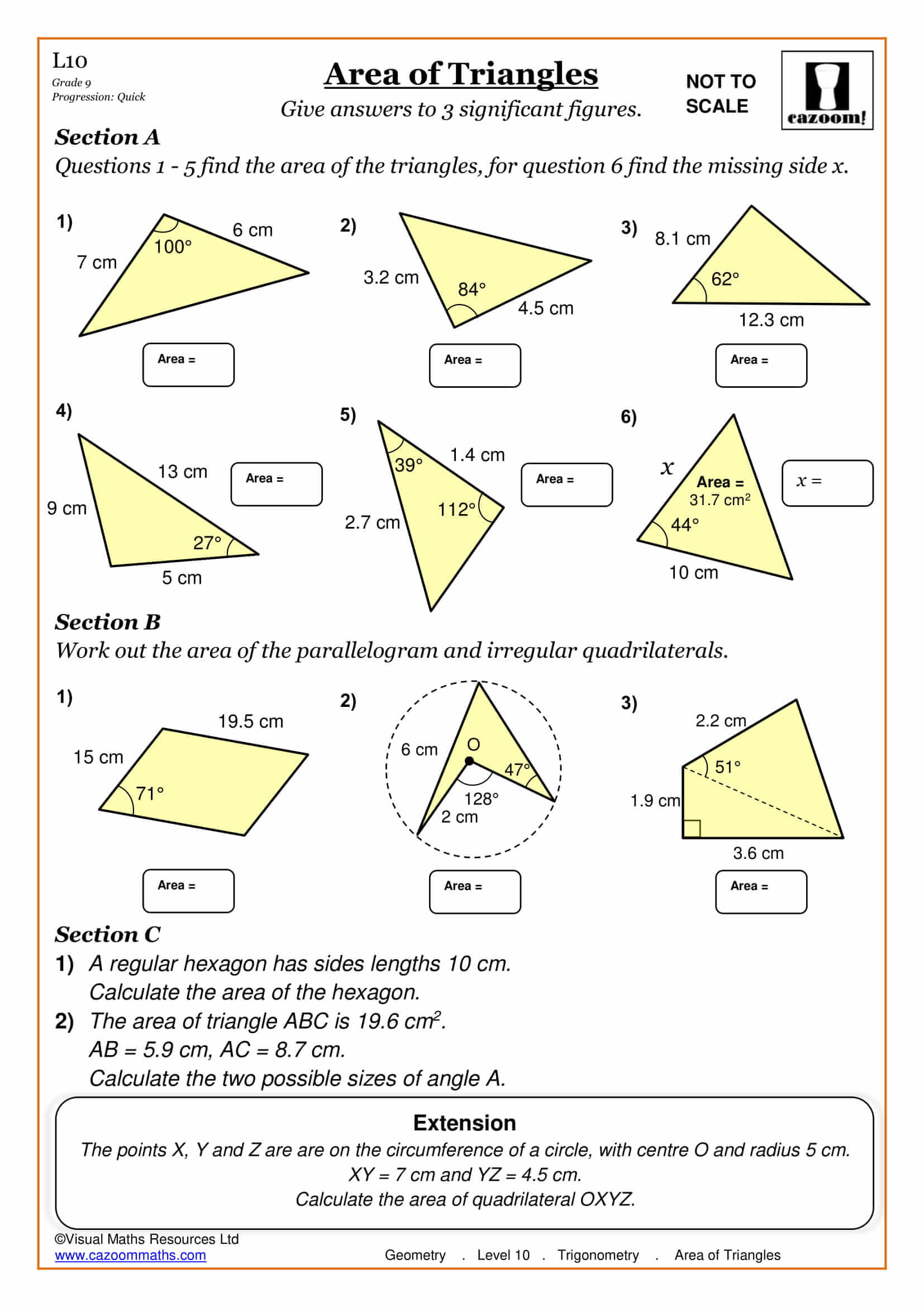 Area Of Triangles Worksheets