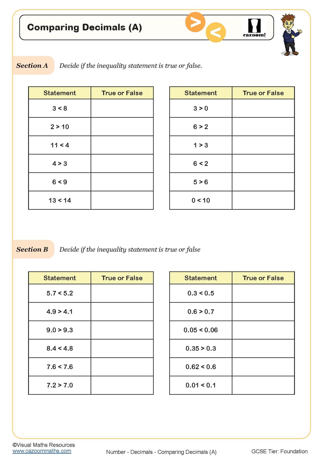 Comparing Decimals Worksheet PDF Printable Worksheet