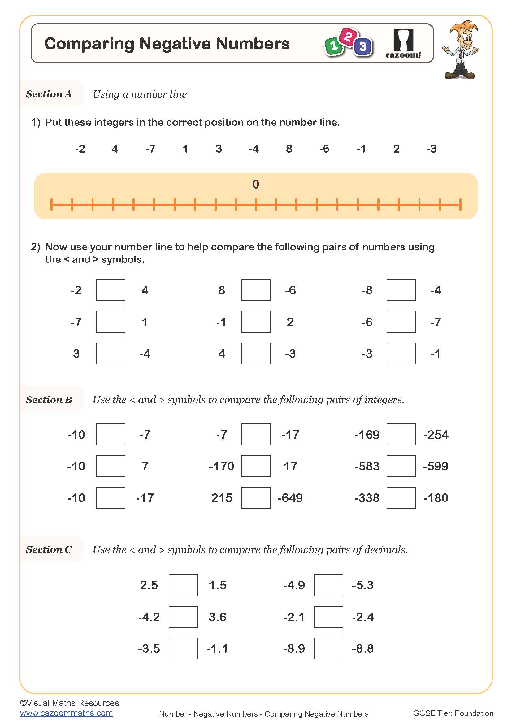 Preview of Comparing Negative Numbers
