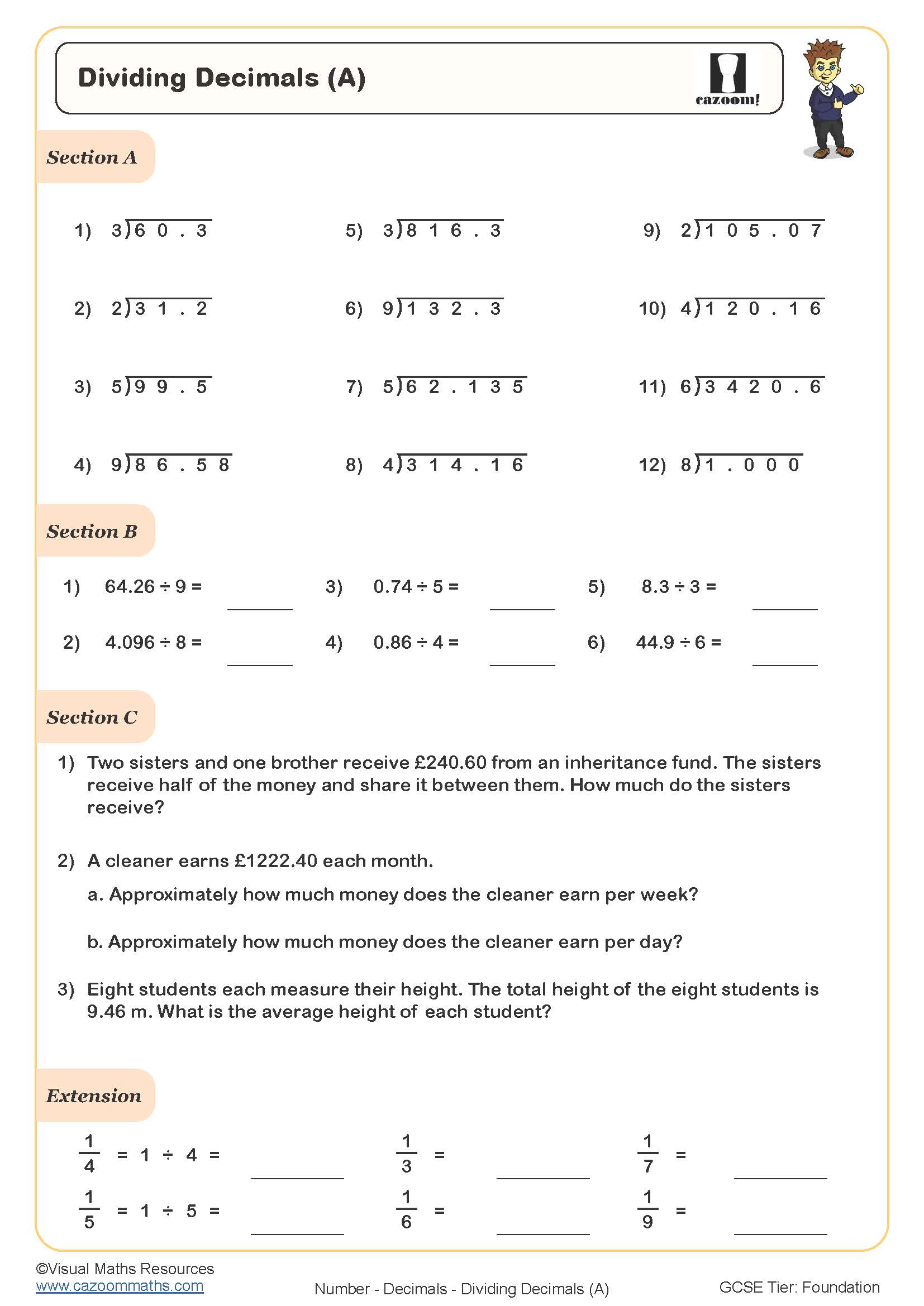 Preview of Dividing Decimals (A)