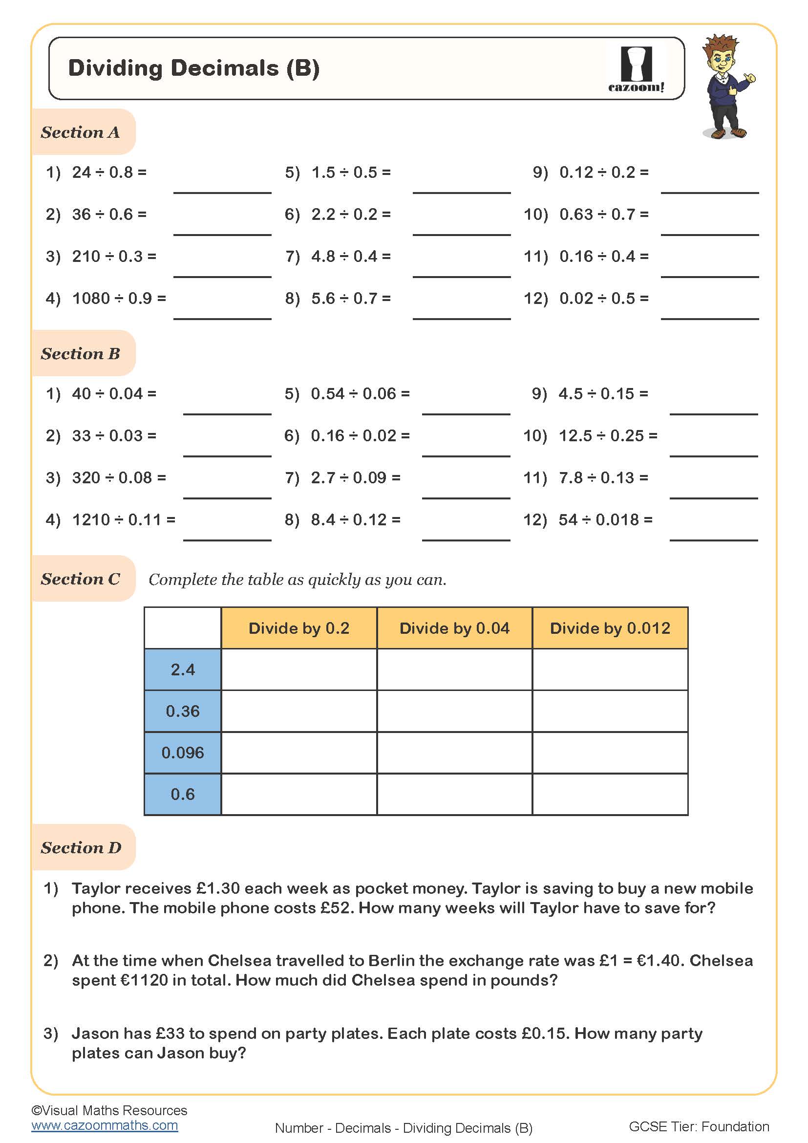 Preview of Dividing Decimals (B)