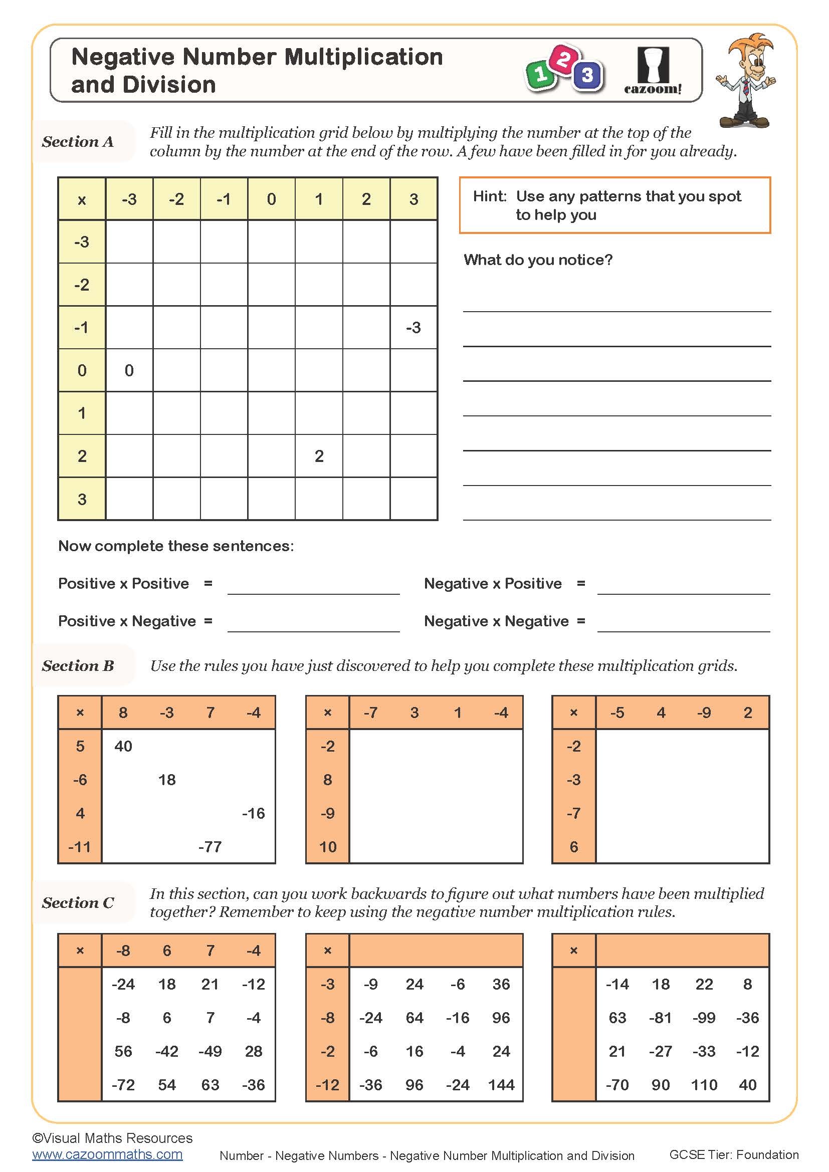 Preview of Negative Number Multiplication and Division