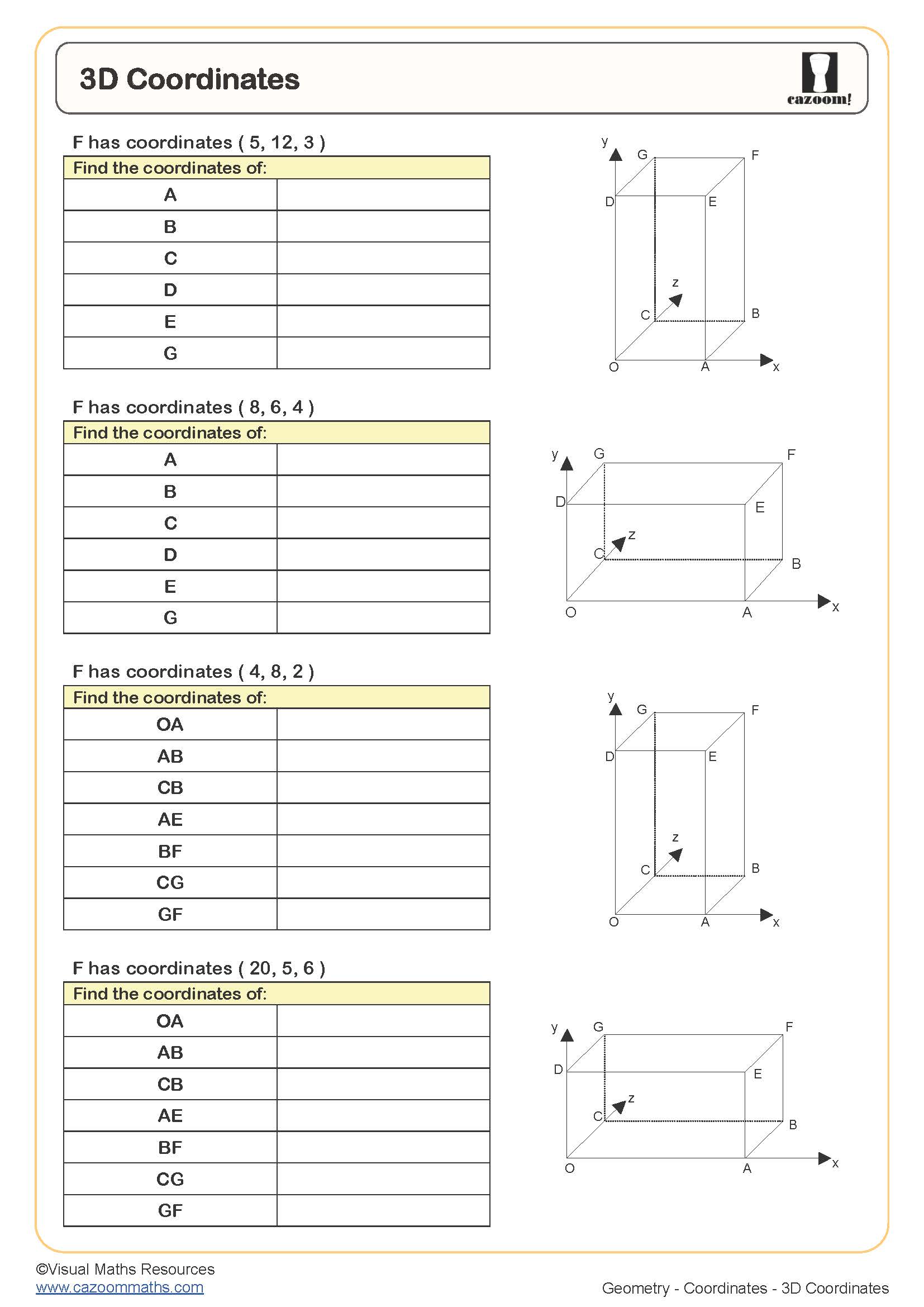 3D Coordinates Worksheet