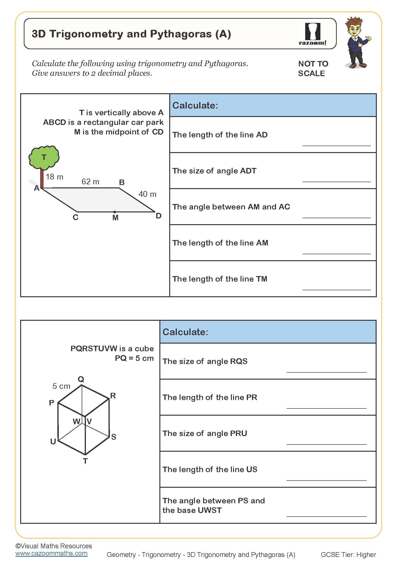 Preview of 3D Trigonometry and Pythagoras (A)