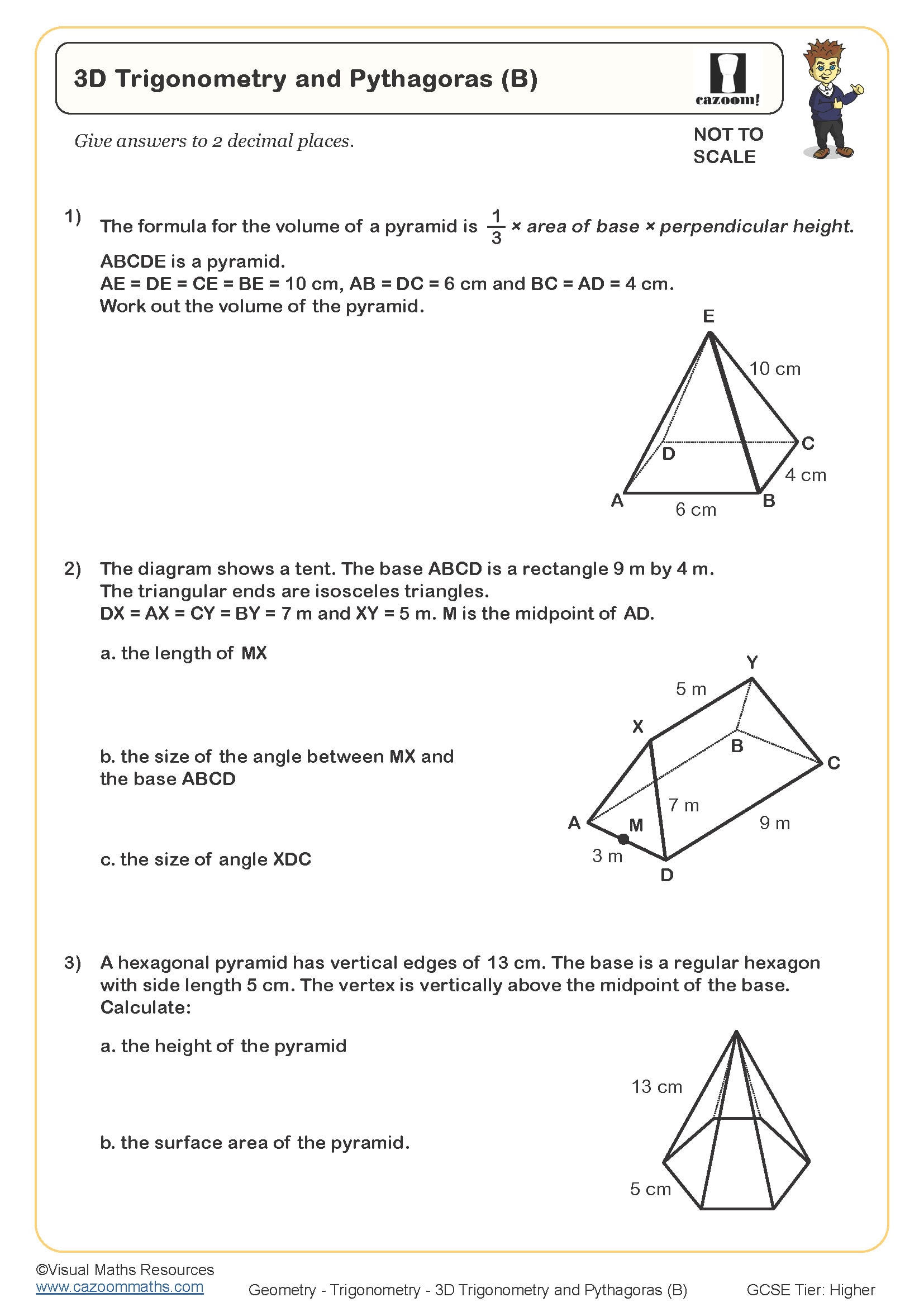 Preview of 3D Trigonometry and Pythagoras (B)