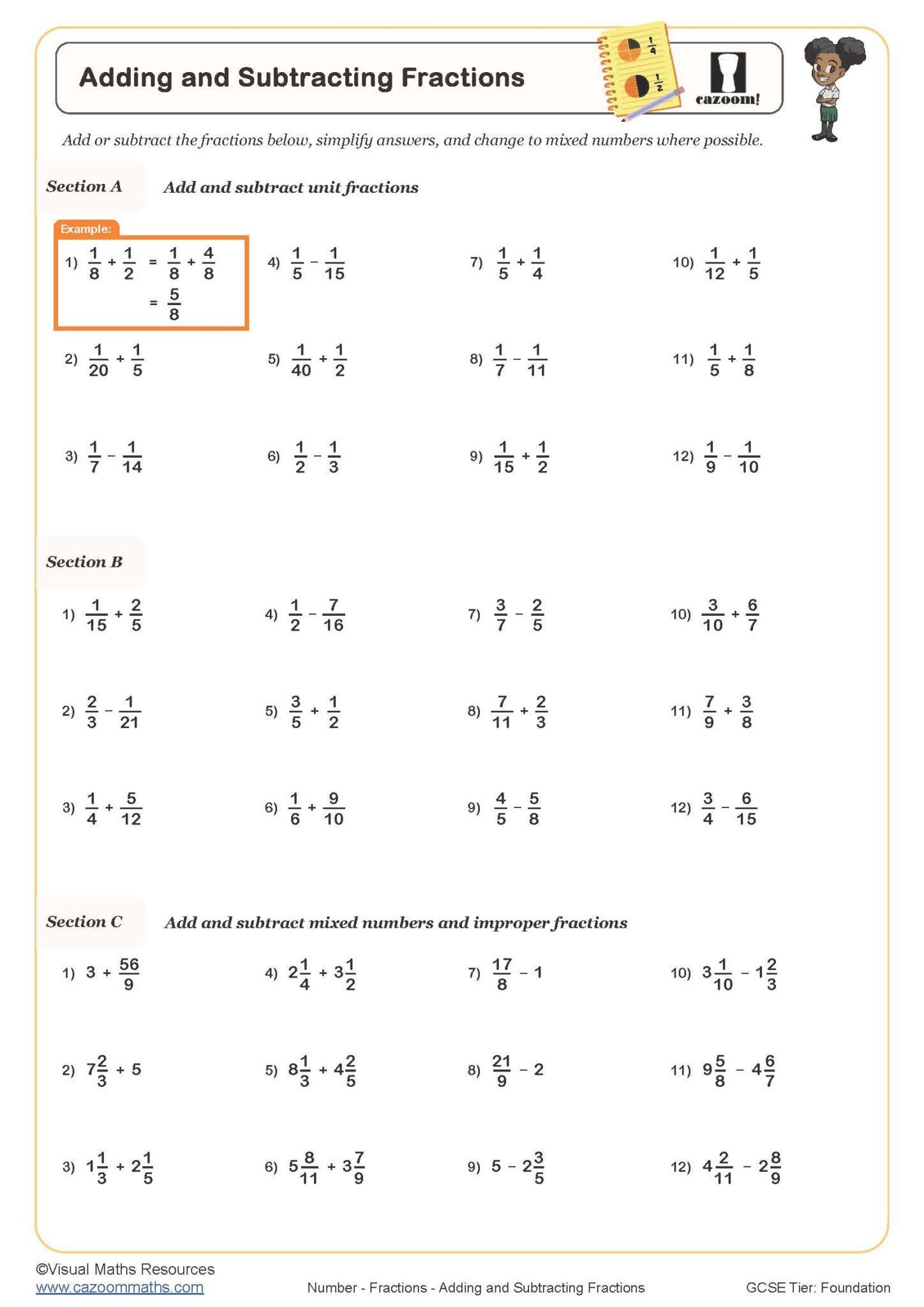 adding and subtracting fractions year 6 problem solving