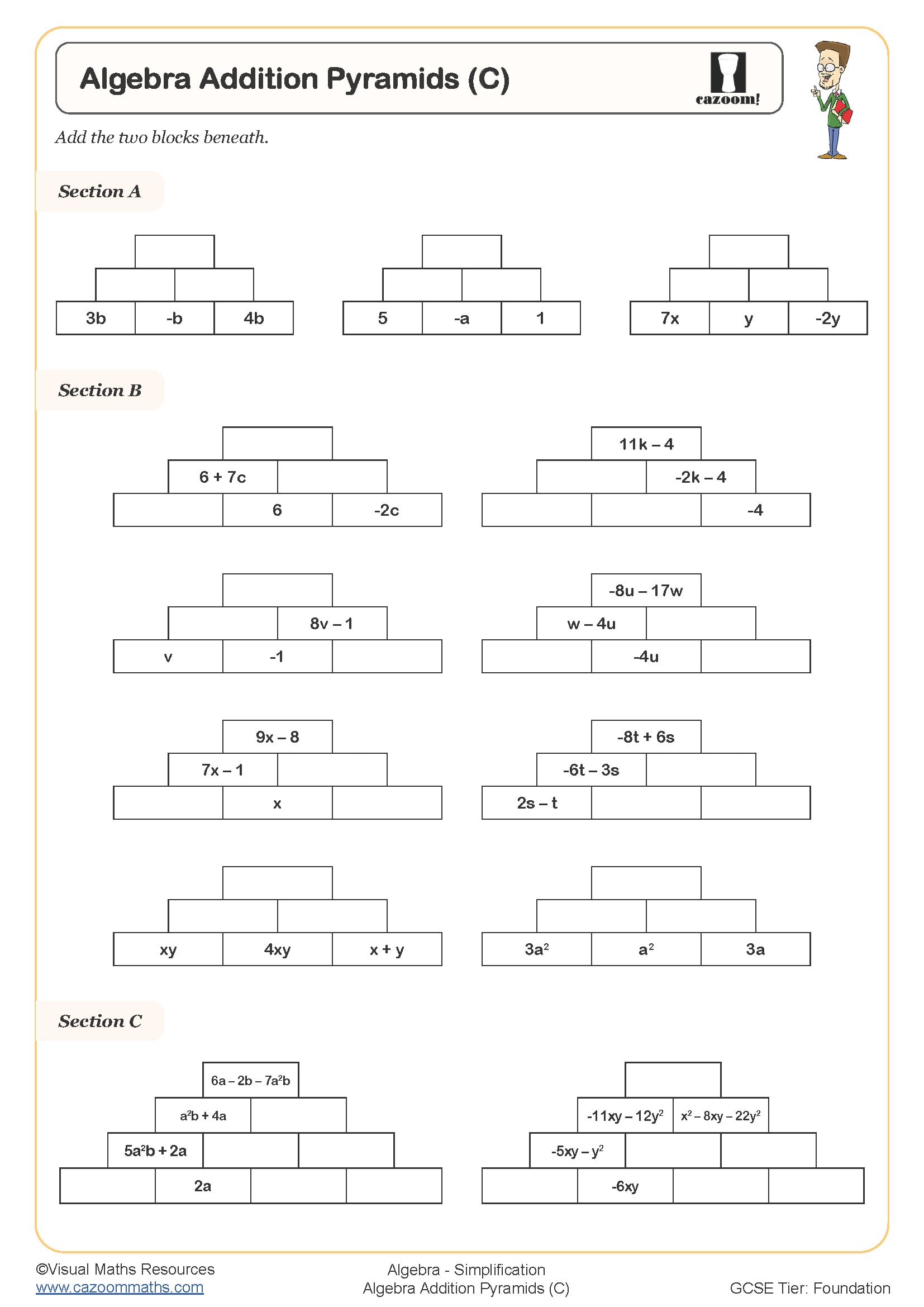 Preview of Algebra Addition Pyramids (C)