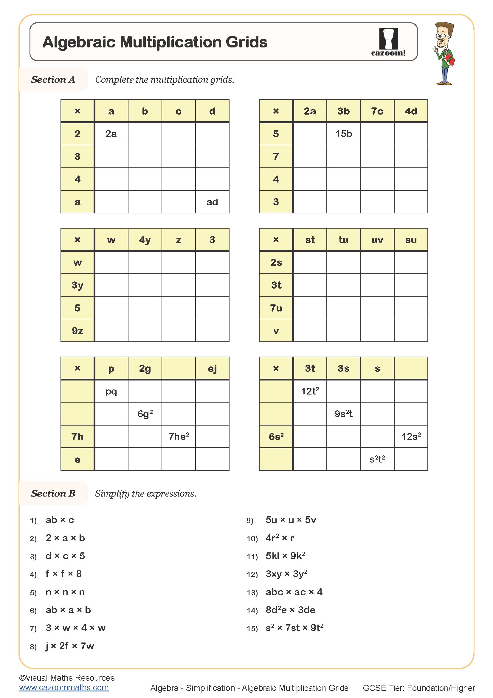 Preview of Algebraic Multiplication Grids