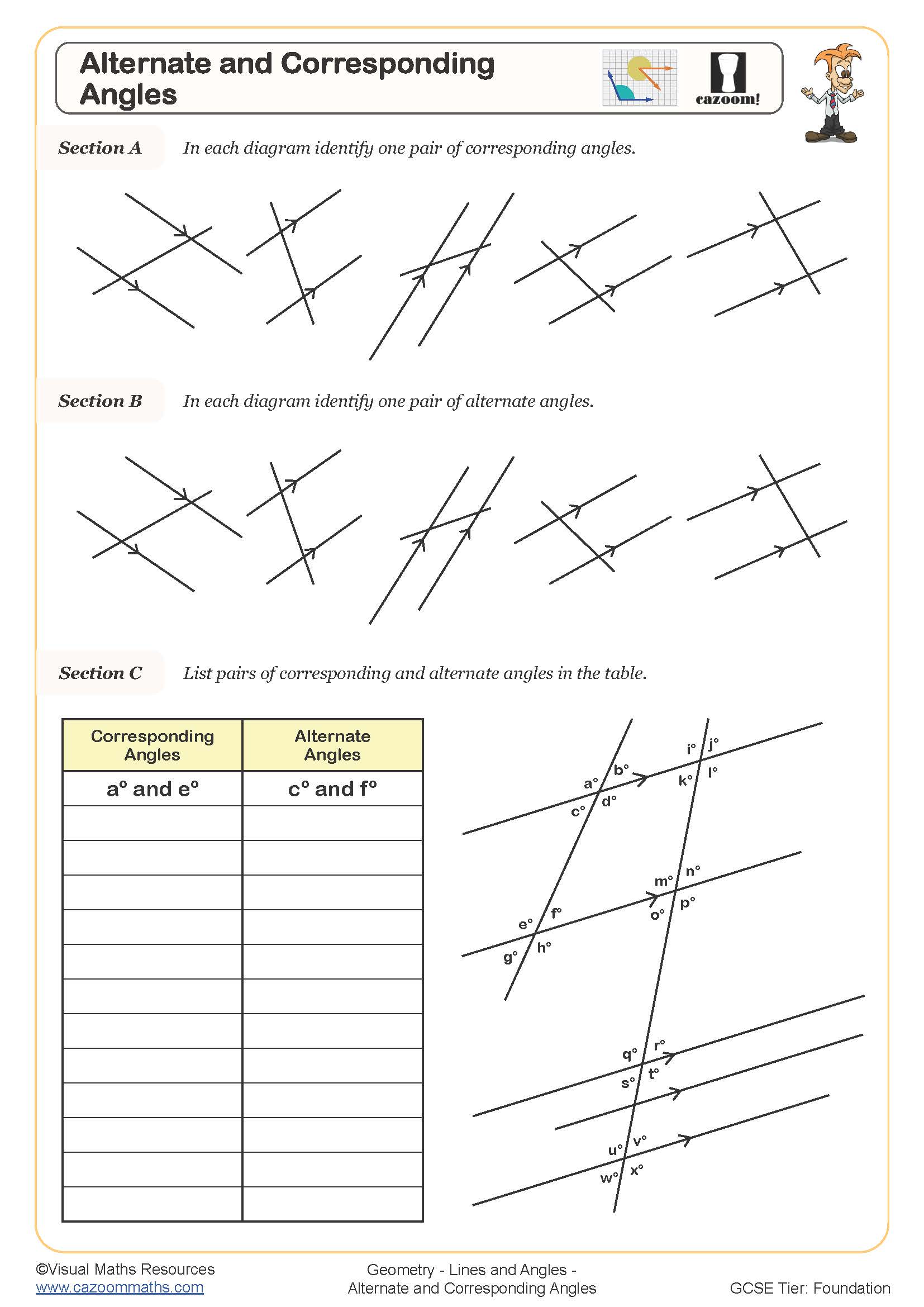 Preview of Alternate and Corresponding Angles (A)