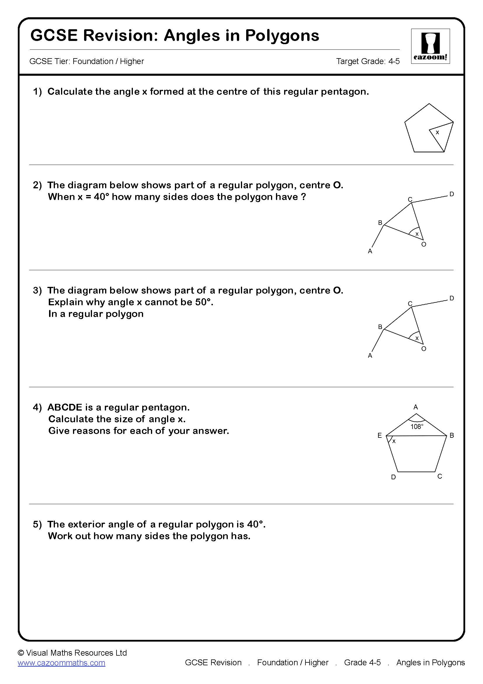 Angles In Polygons GCSE Questions GCSE Revision Questions