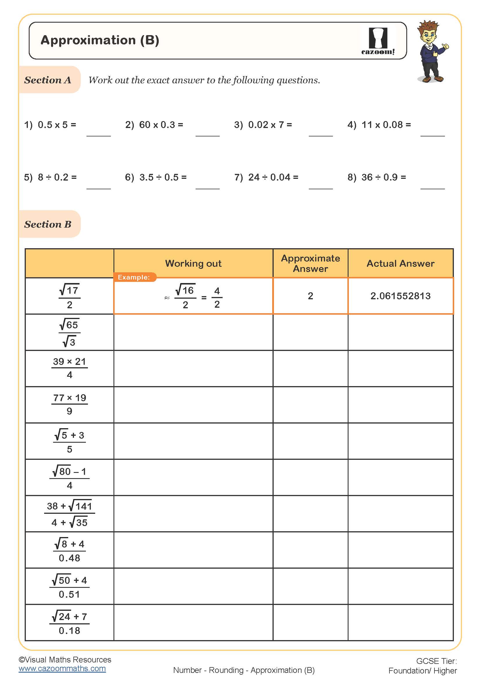 Approximation B Worksheet