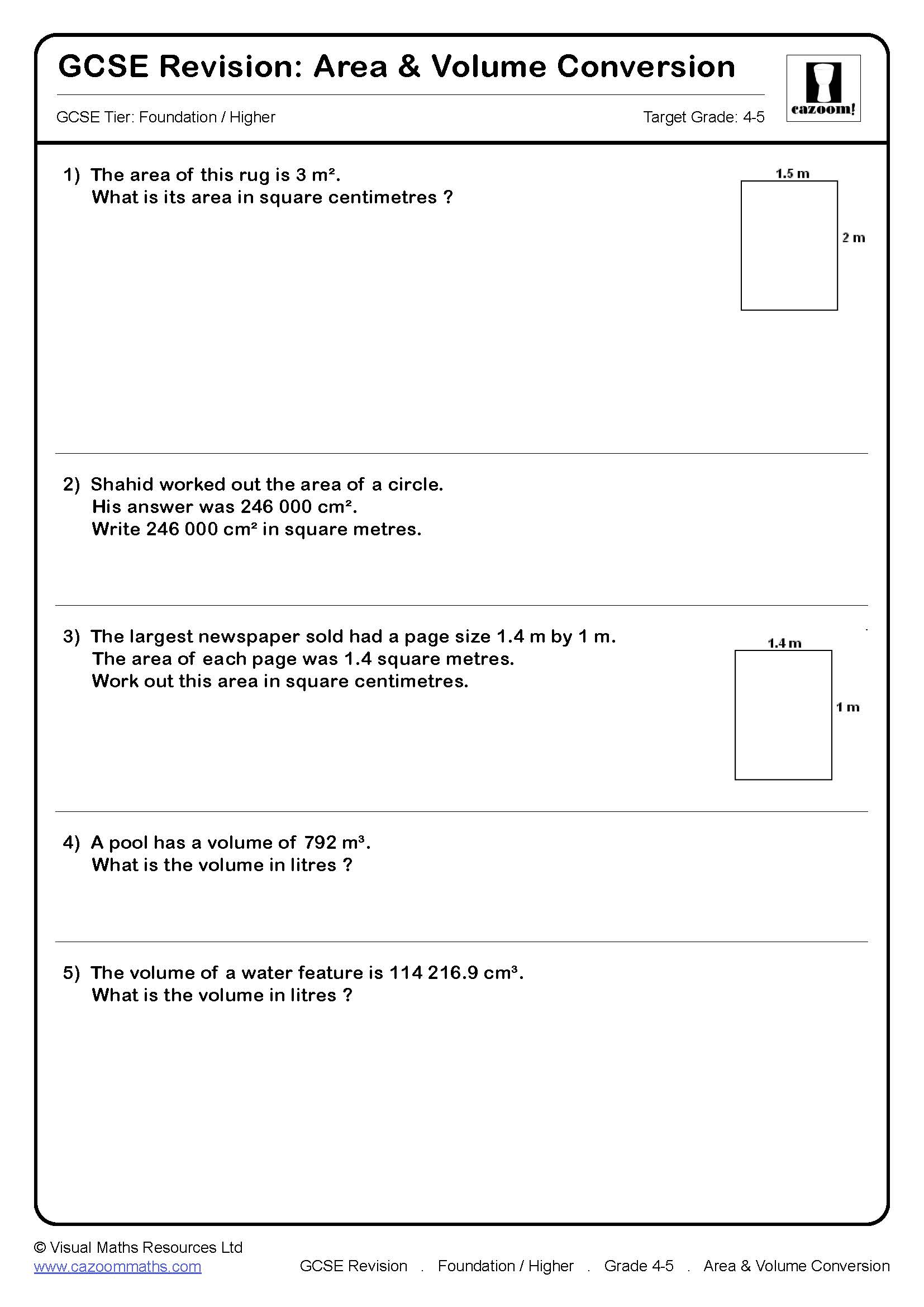 Area Volume Conversion GCSE Maths Revision