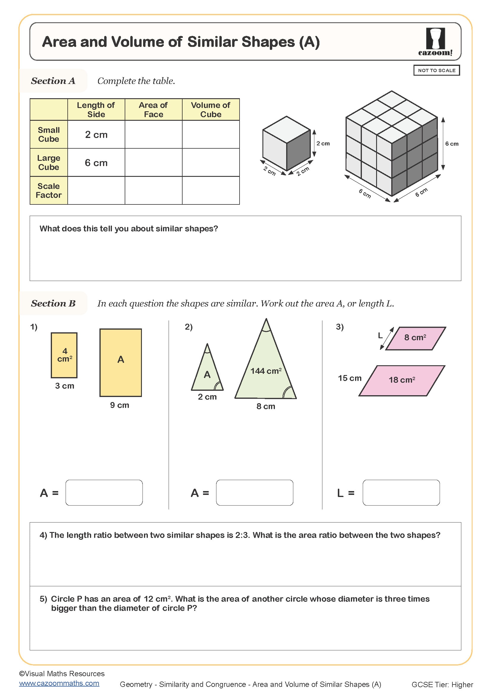 Preview of Area and Volume of Similar Shapes (A)