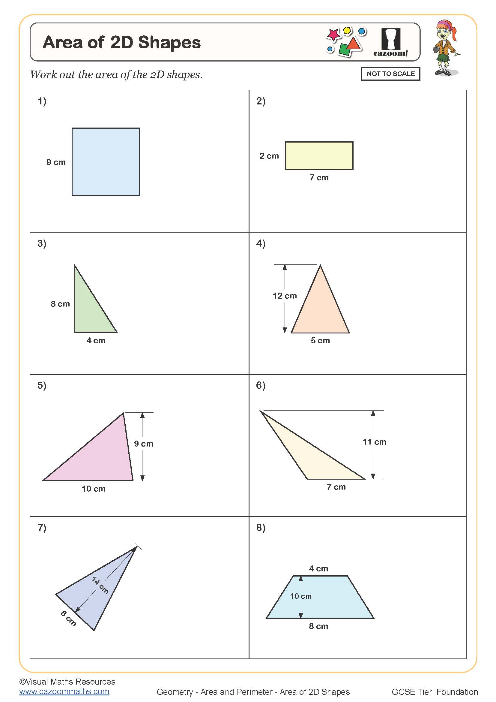 Area of 2D shapes Worksheet suitable for students in KS3