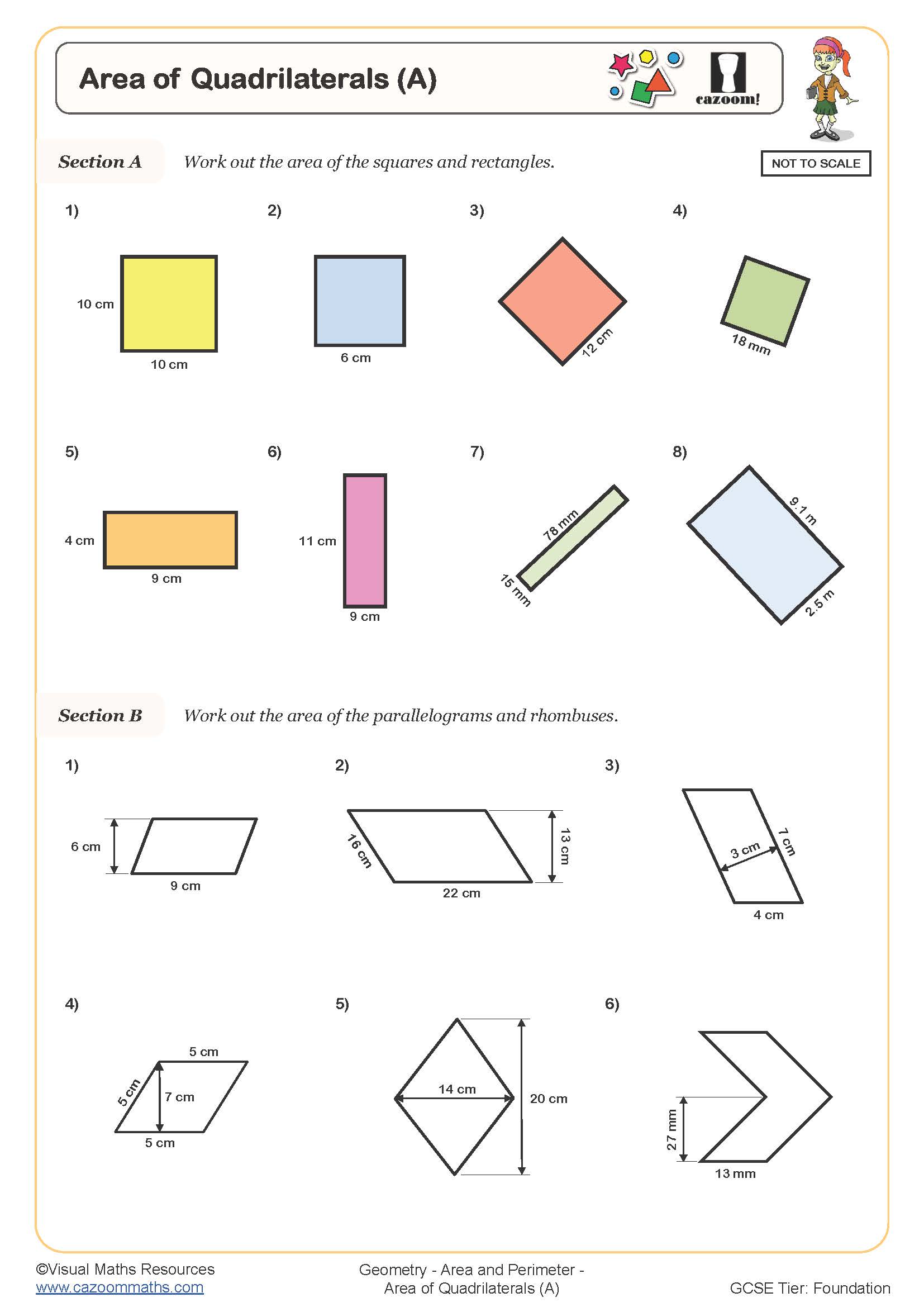 Area of Quadrilaterals Worksheet perfect for students in year 7 and year 8