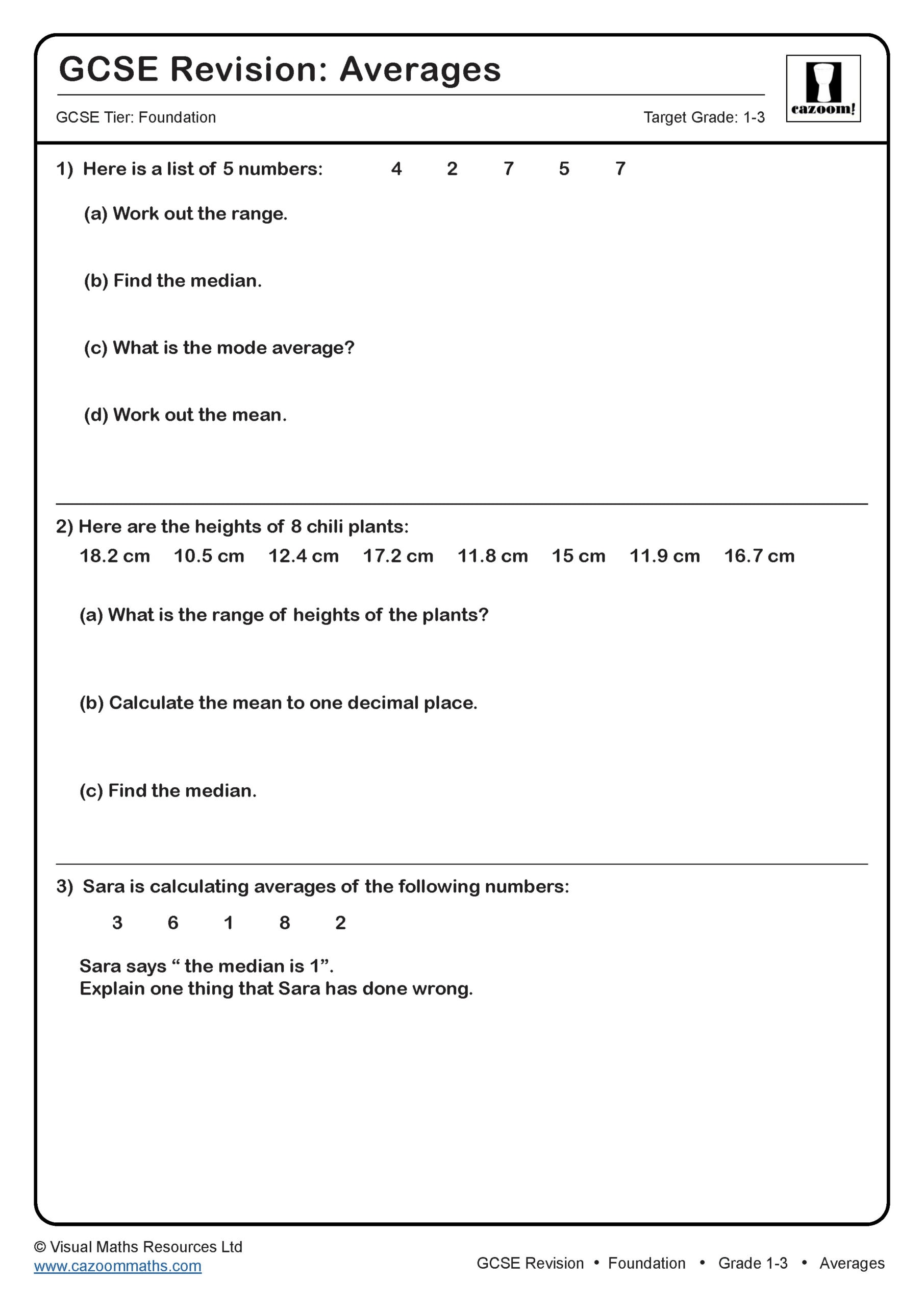 Averages GCSE Questions GCSE Revision Questions