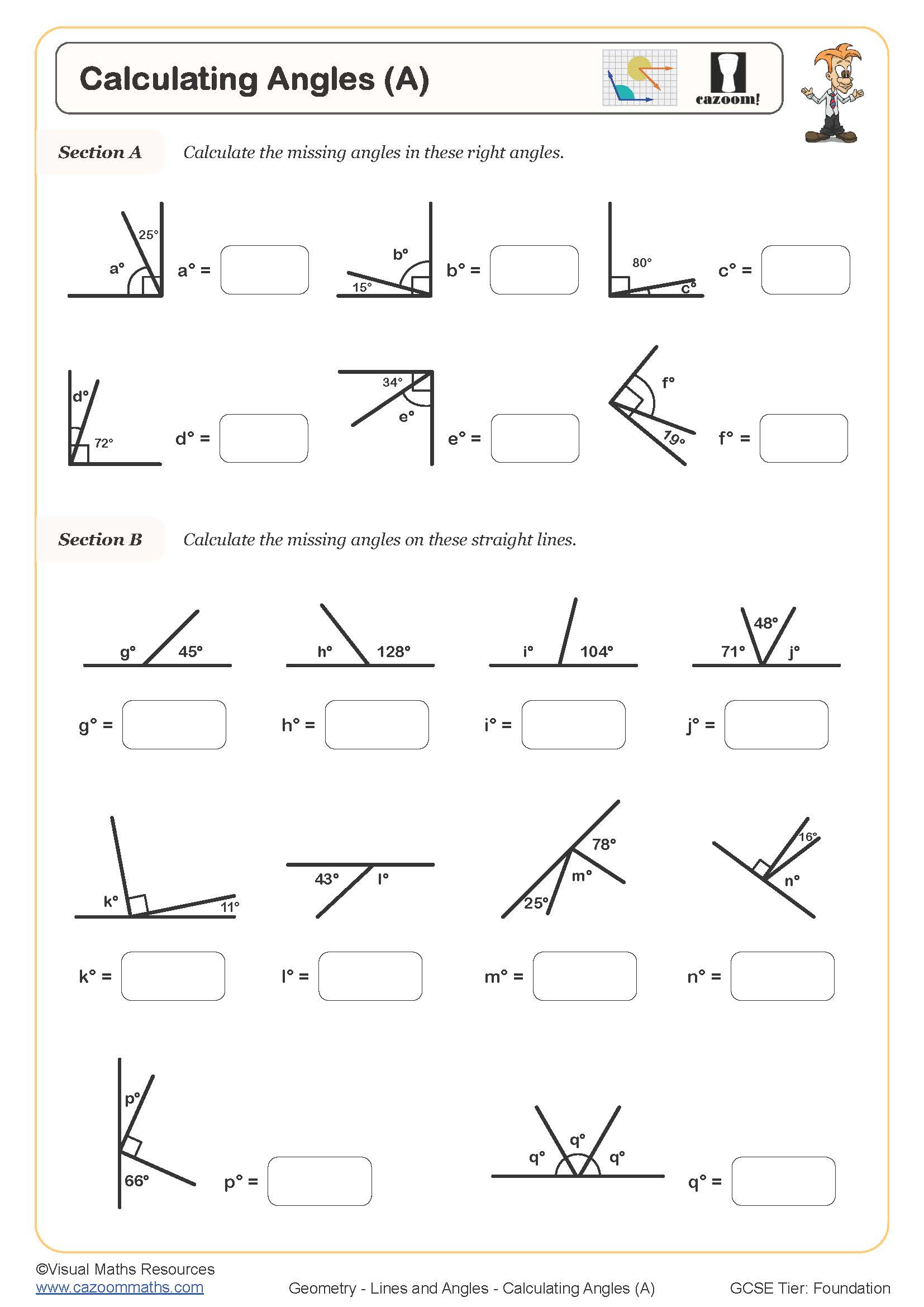 Calculating Angles Worksheet created for students in KS3