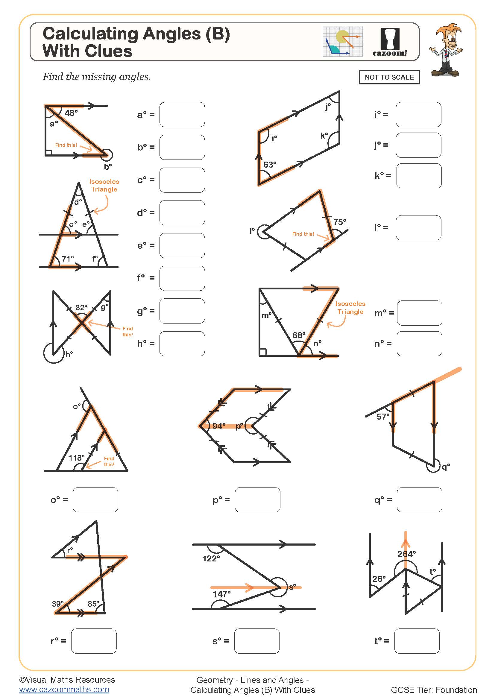 Preview of Calculating Angles (B) (With Clues)