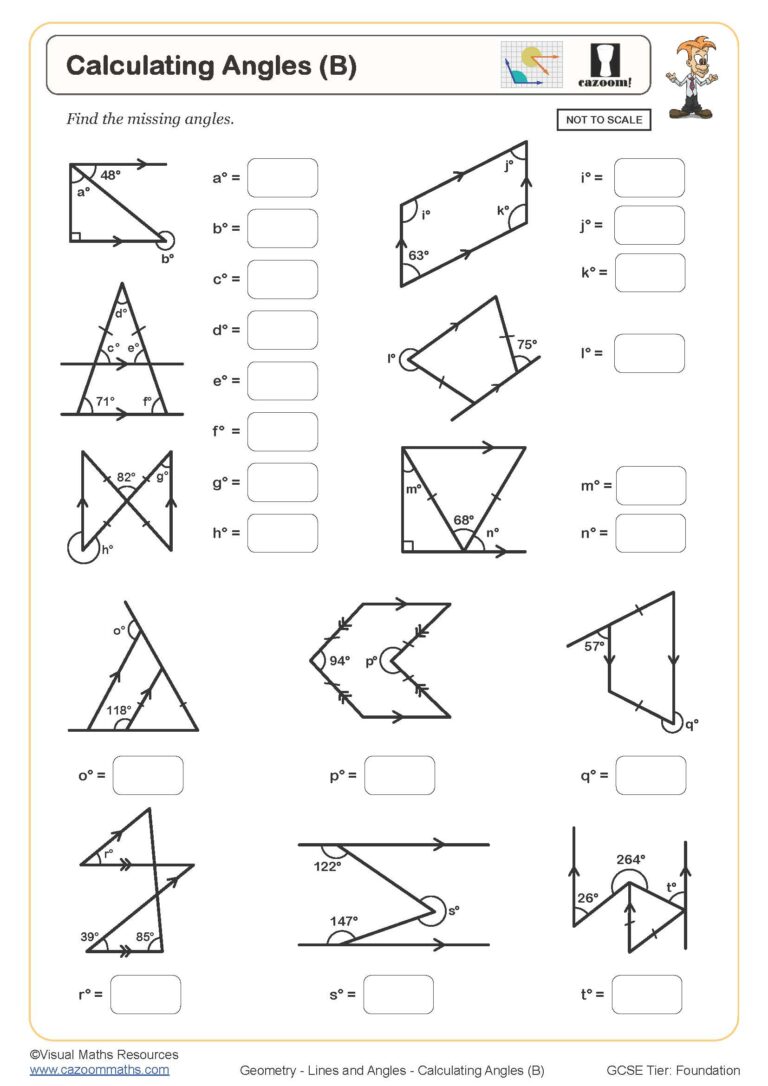 Calculating angles b worksheet cazoom maths worksheets