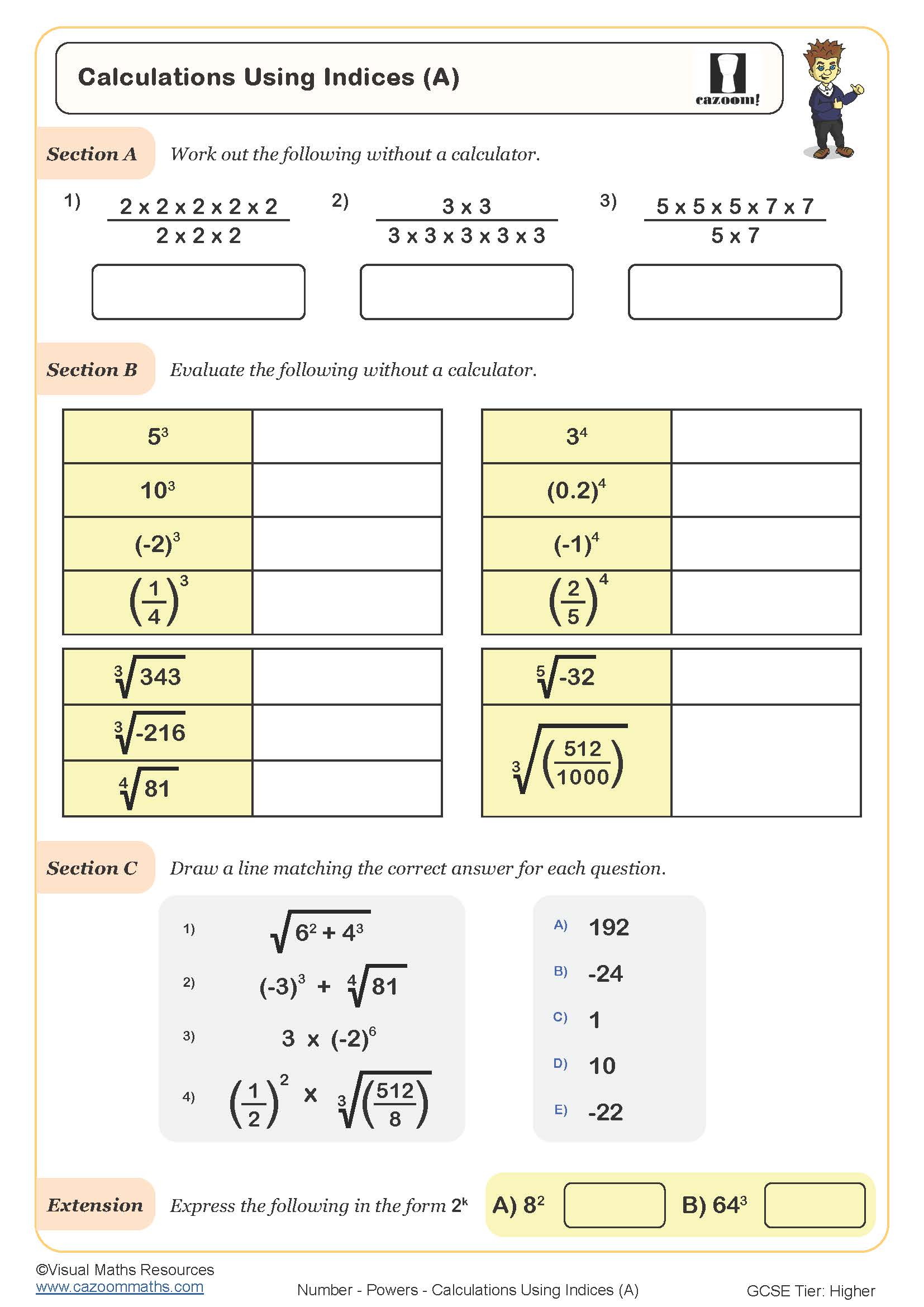 Preview of Calculations Using Indices (A)