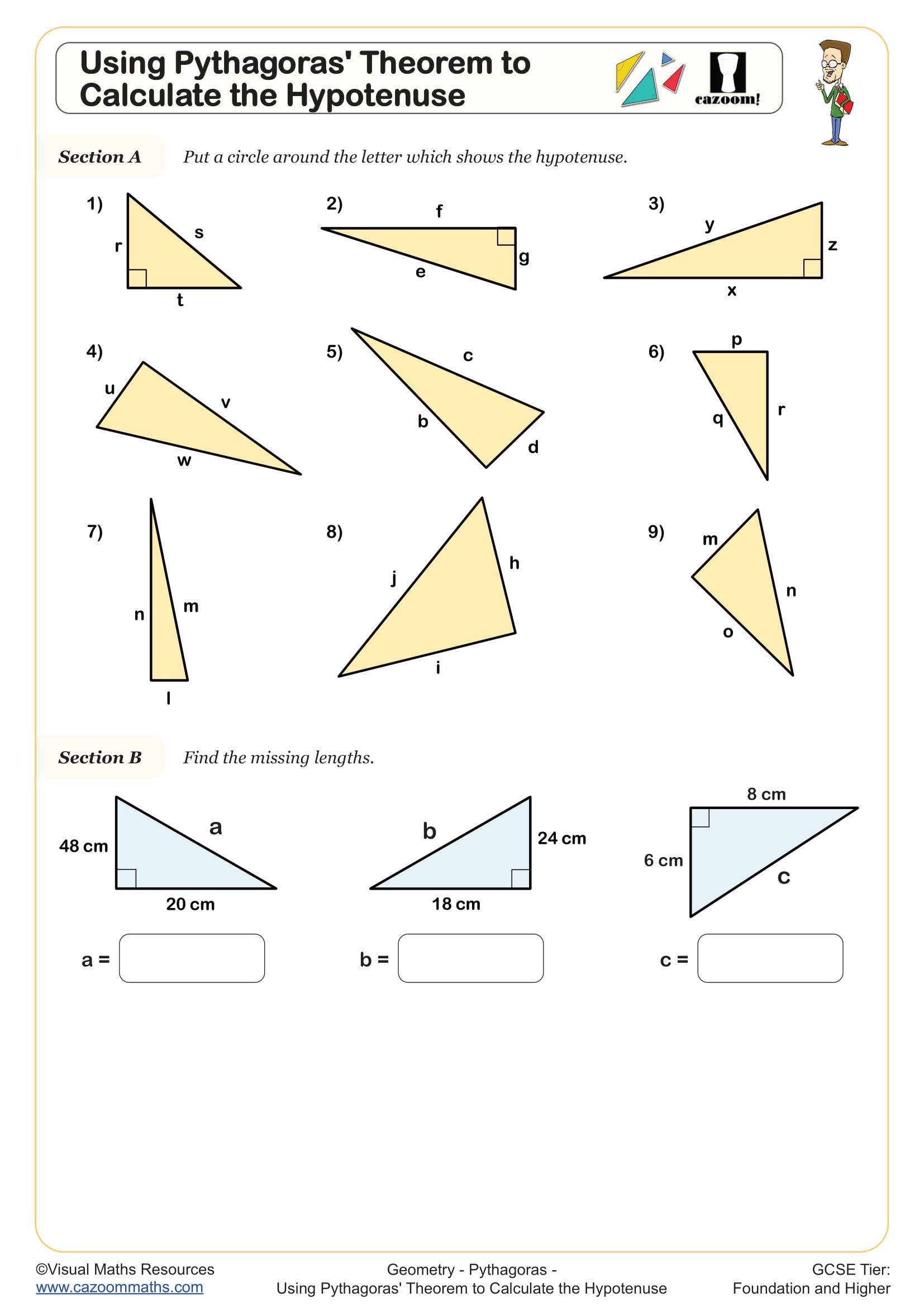 Preview of Using Pythagoras Theorem to Calculate the Hypotenuse