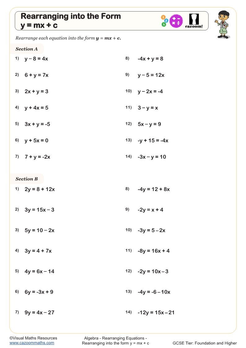 Preview of Rearranging into the Form y = mx + c