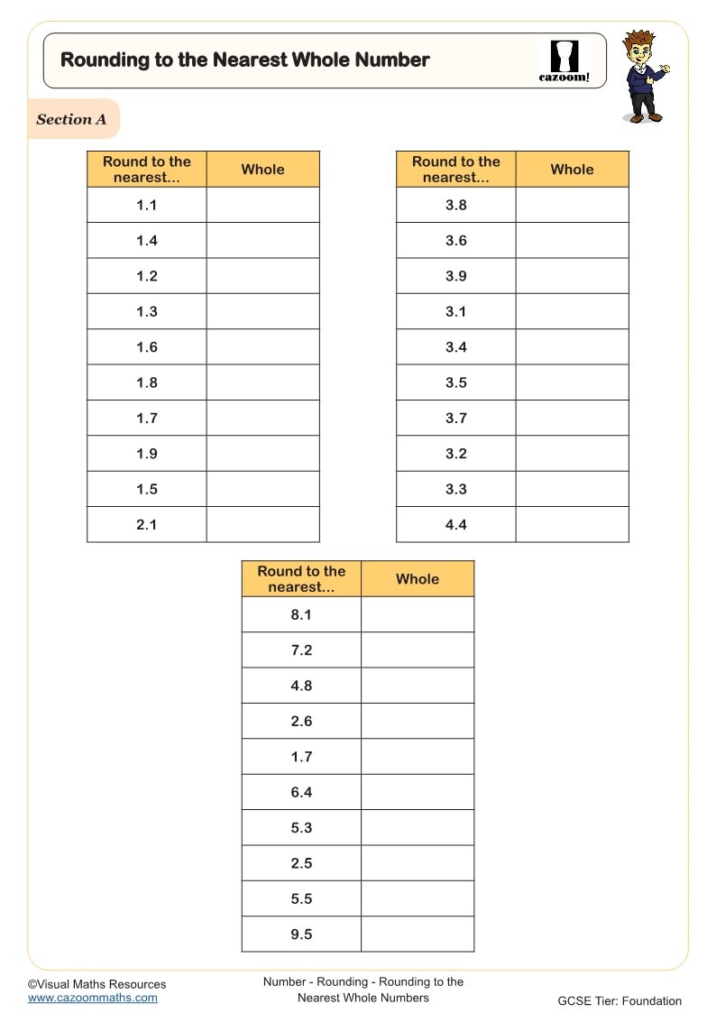 Rounding to One Decimal Place Worksheet | Cazoom Maths Worksheets