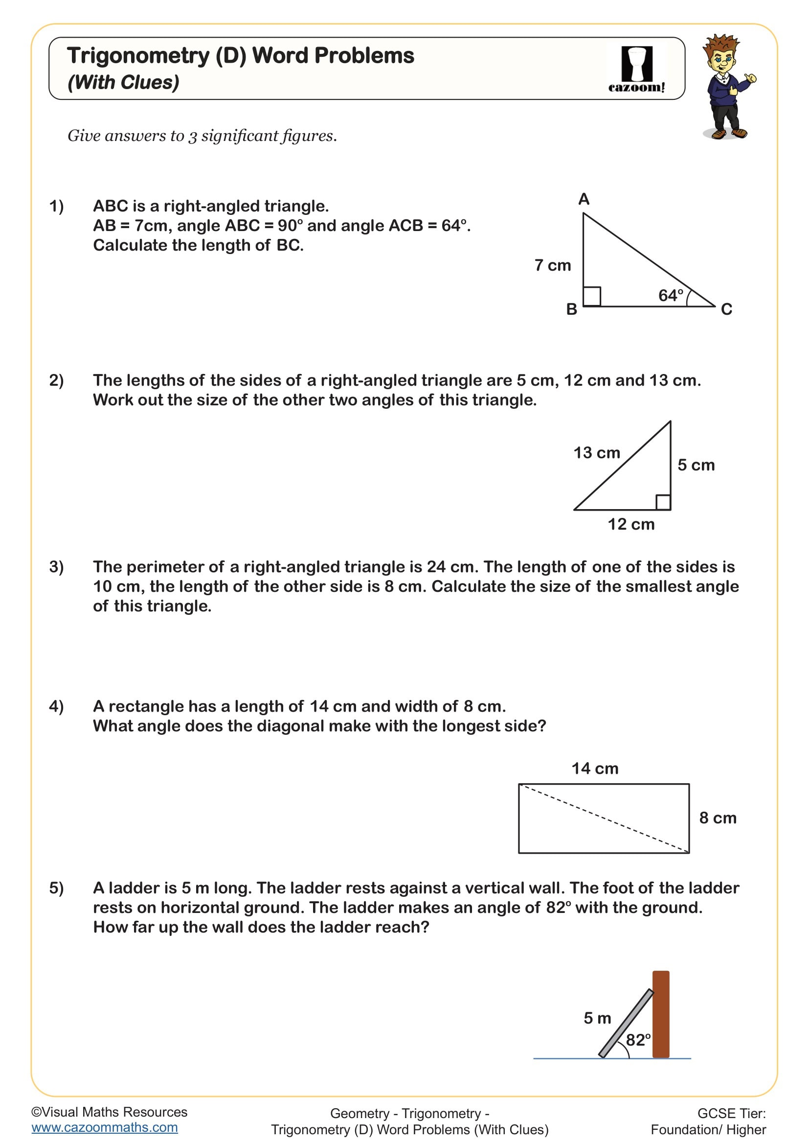 Preview of Trigonometry (D) Word Problems (With Clues)