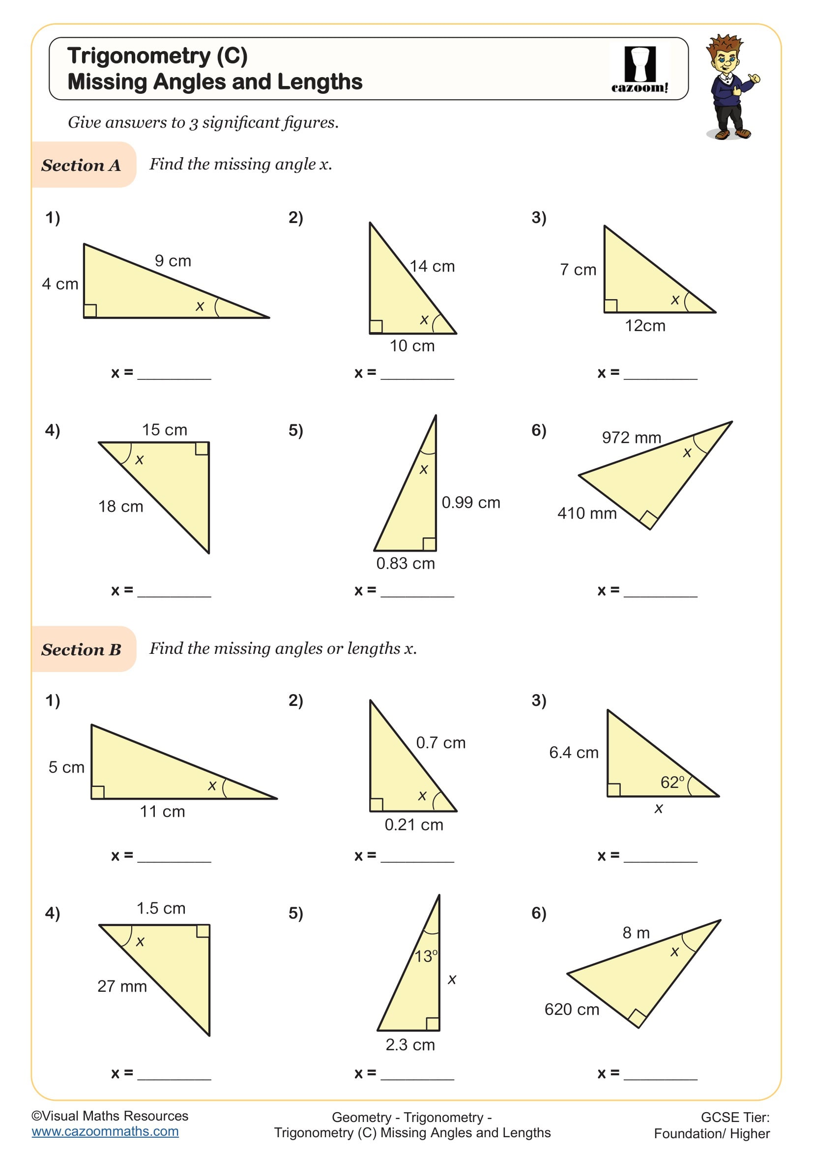 Preview of Trigonometry (C) Missing Angles and Lengths