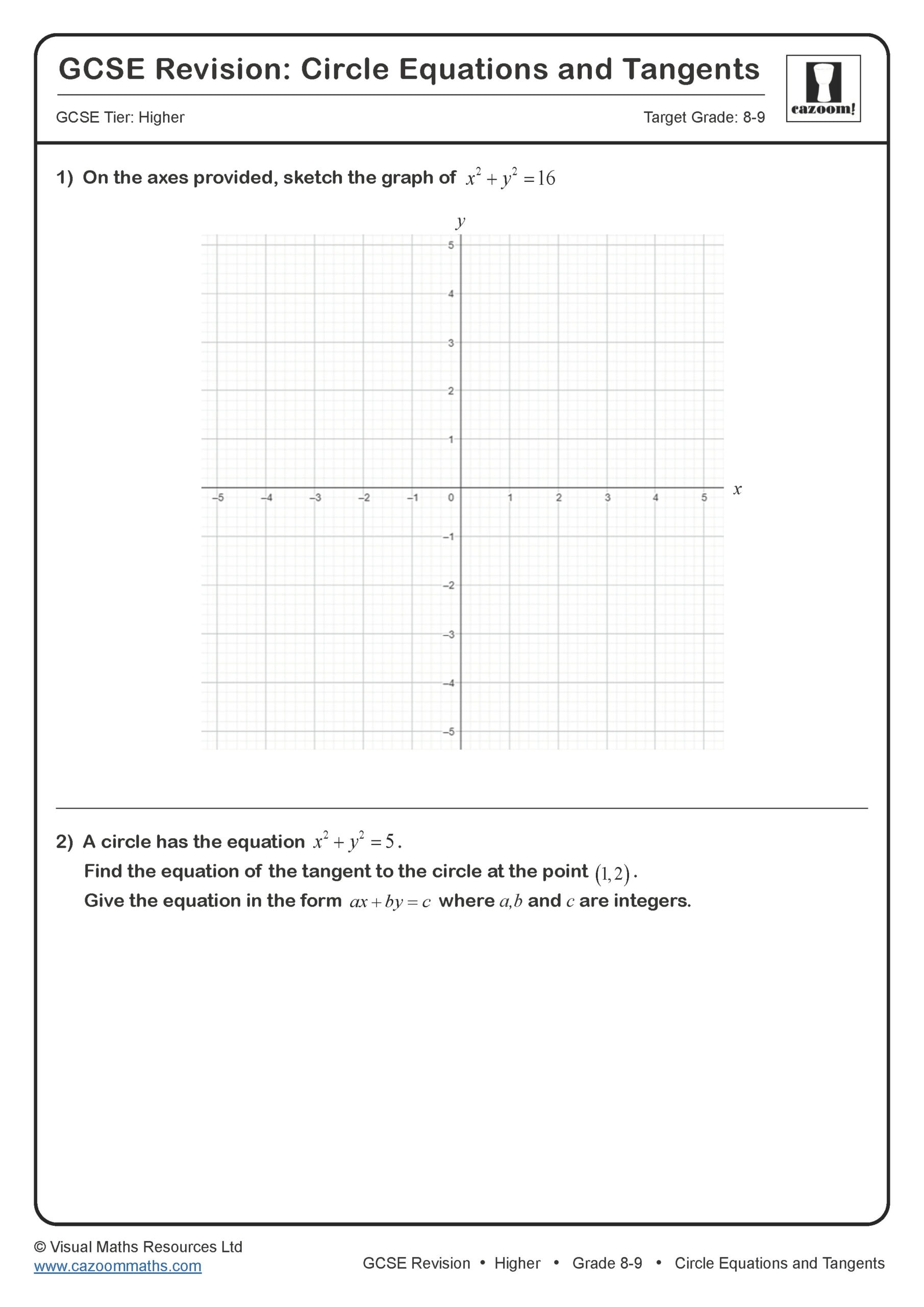 Preview of Circle Equations and Tangents