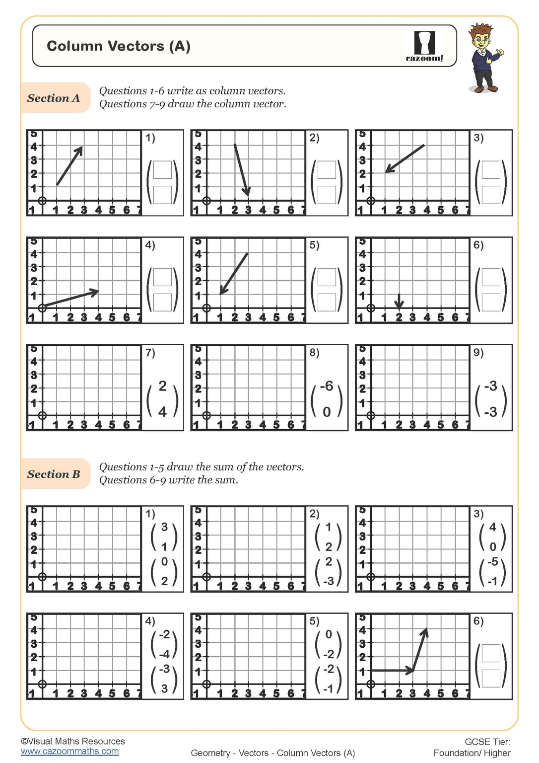 Column Vectors (A) Worksheet | Fun and Engaging PDF Worksheets