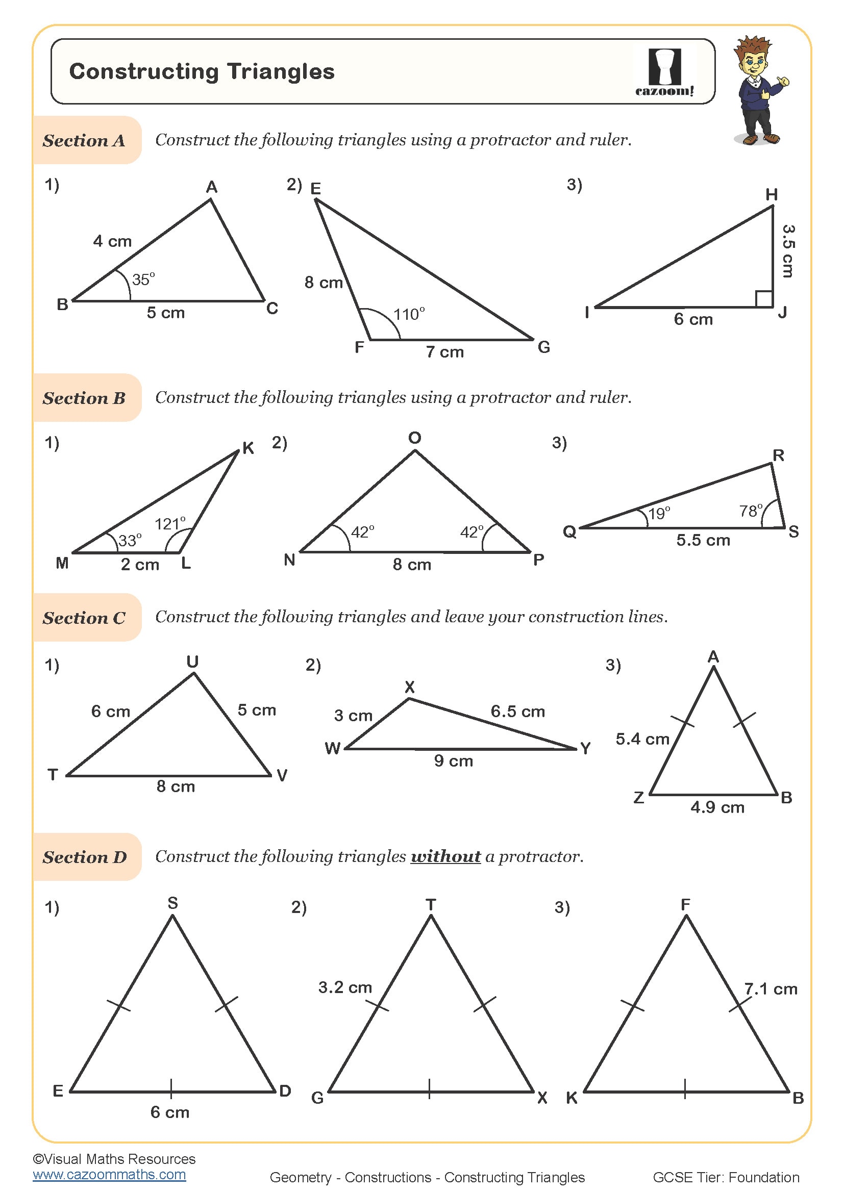 Constructing Triangles Worksheet fit for students in year 7 and year 8