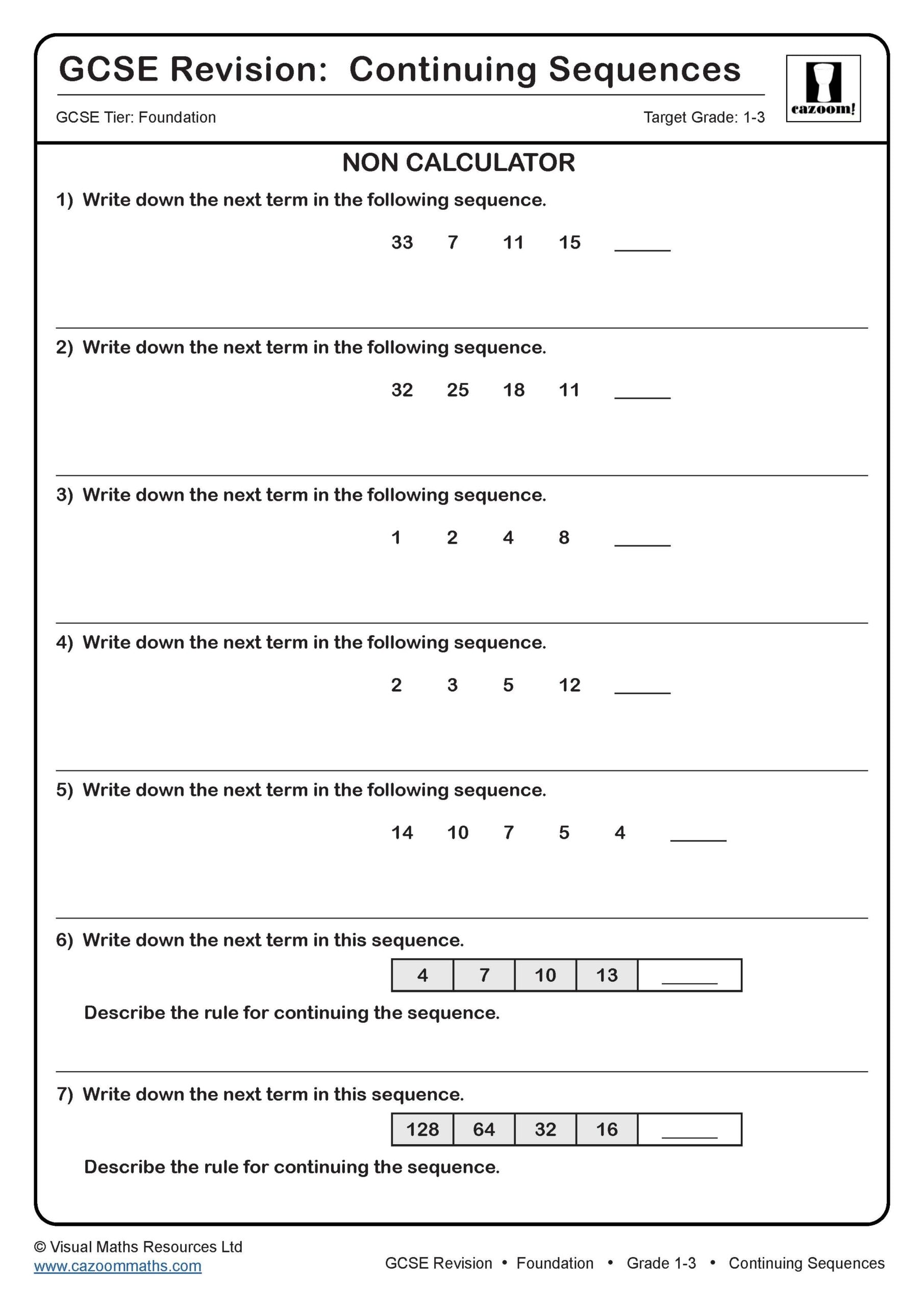 Gcse Algebra Revision Worksheets With Answers