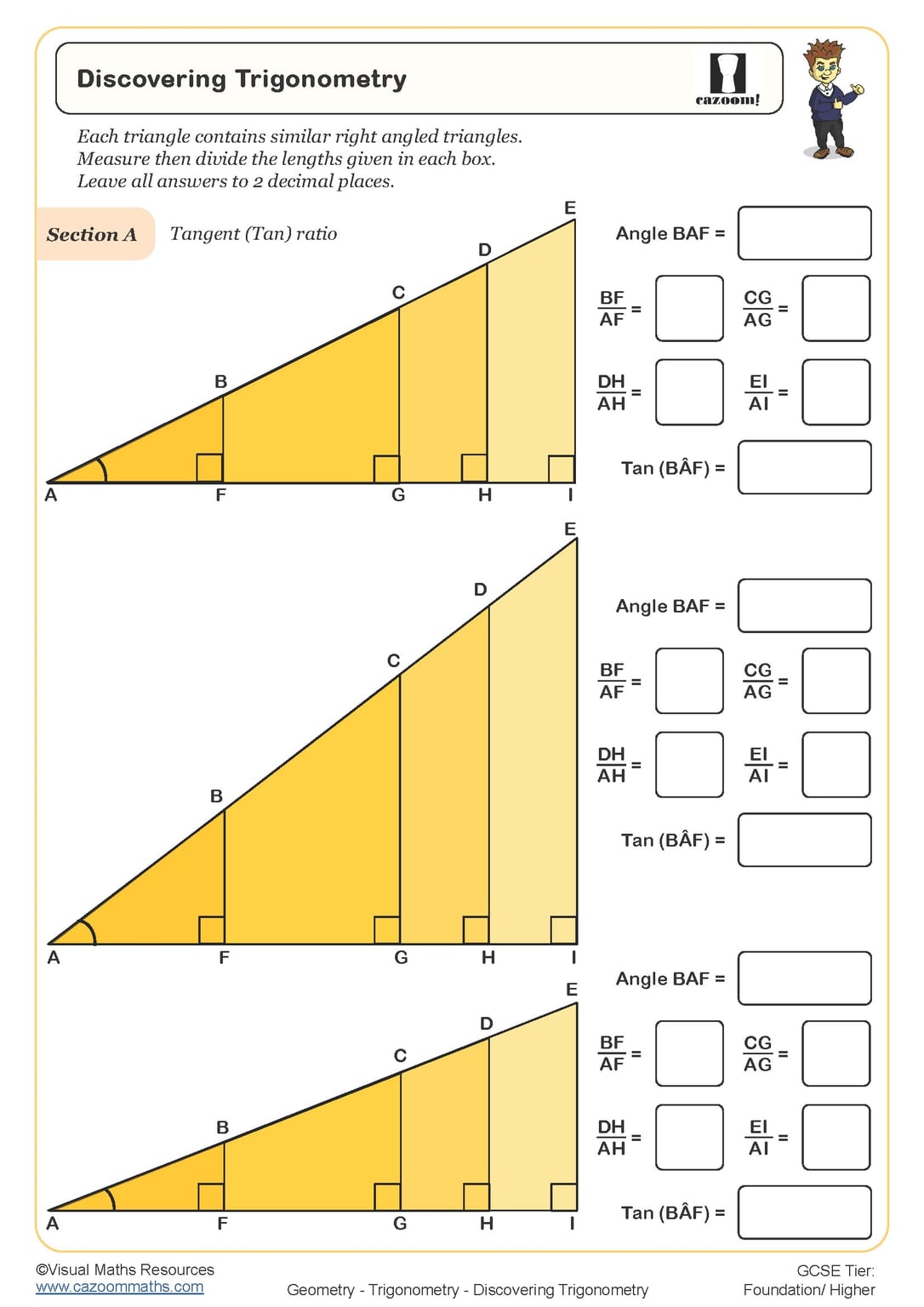 Discovering Trigonometry (Investigation) Worksheet Cazoom Maths Worksheets