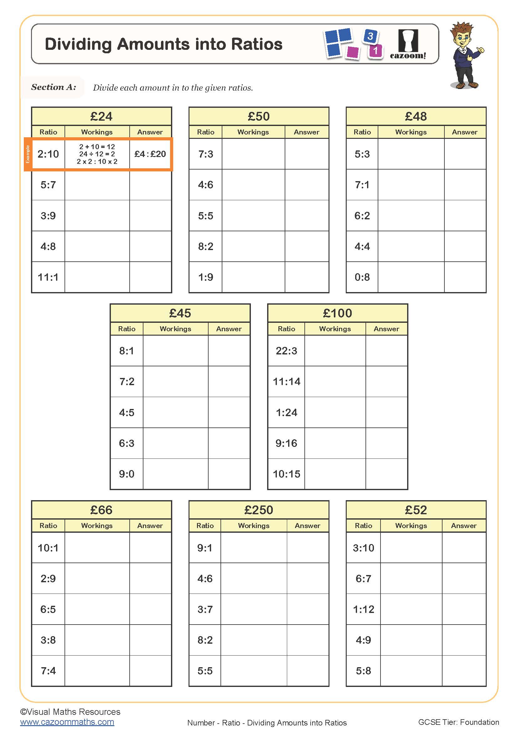 Preview of Dividing Amounts into Ratios