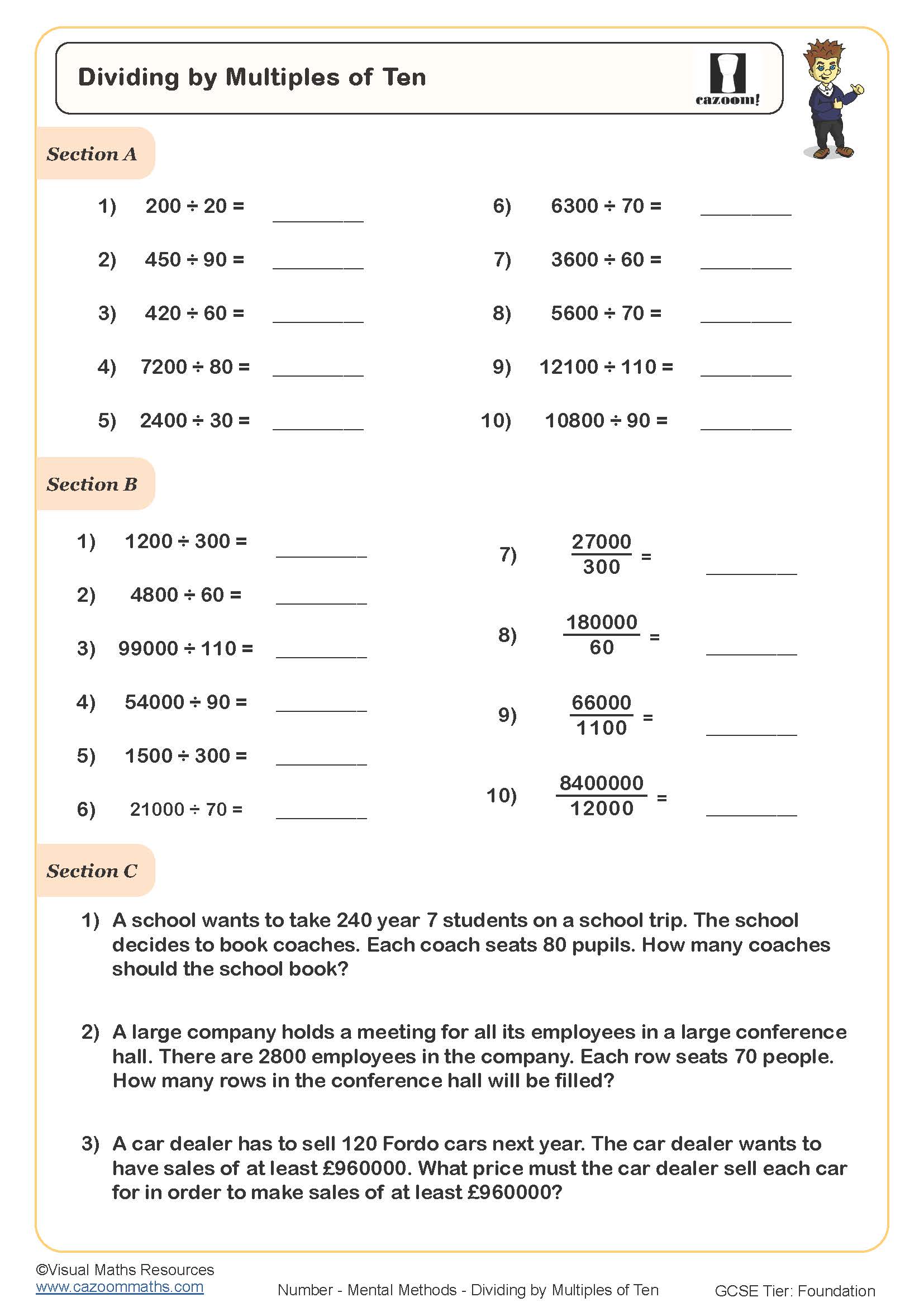 Dividing By Multiples Of Ten Worksheet Fun And Engaging PDF Worksheets