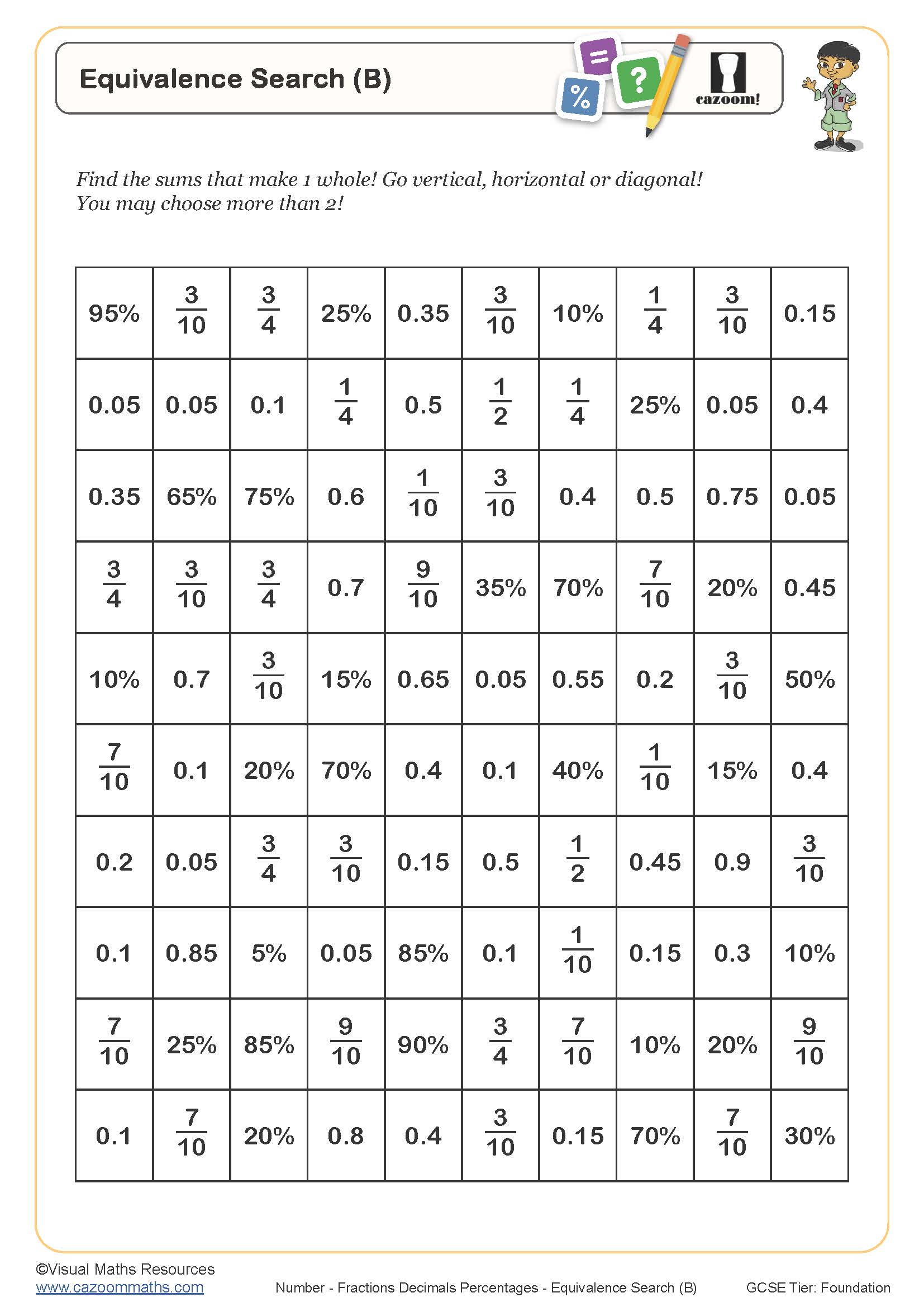 Equivalence Search B Worksheet