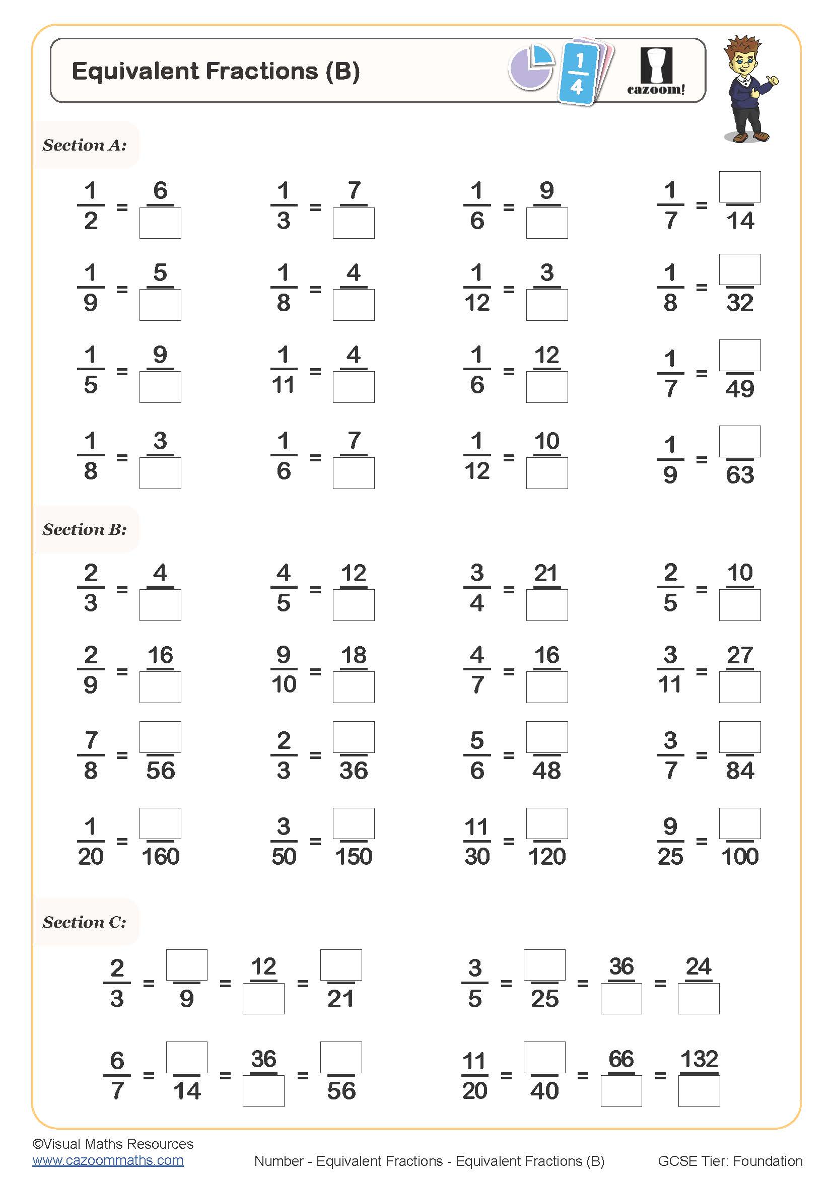 Preview of Equivalent Fractions (B)